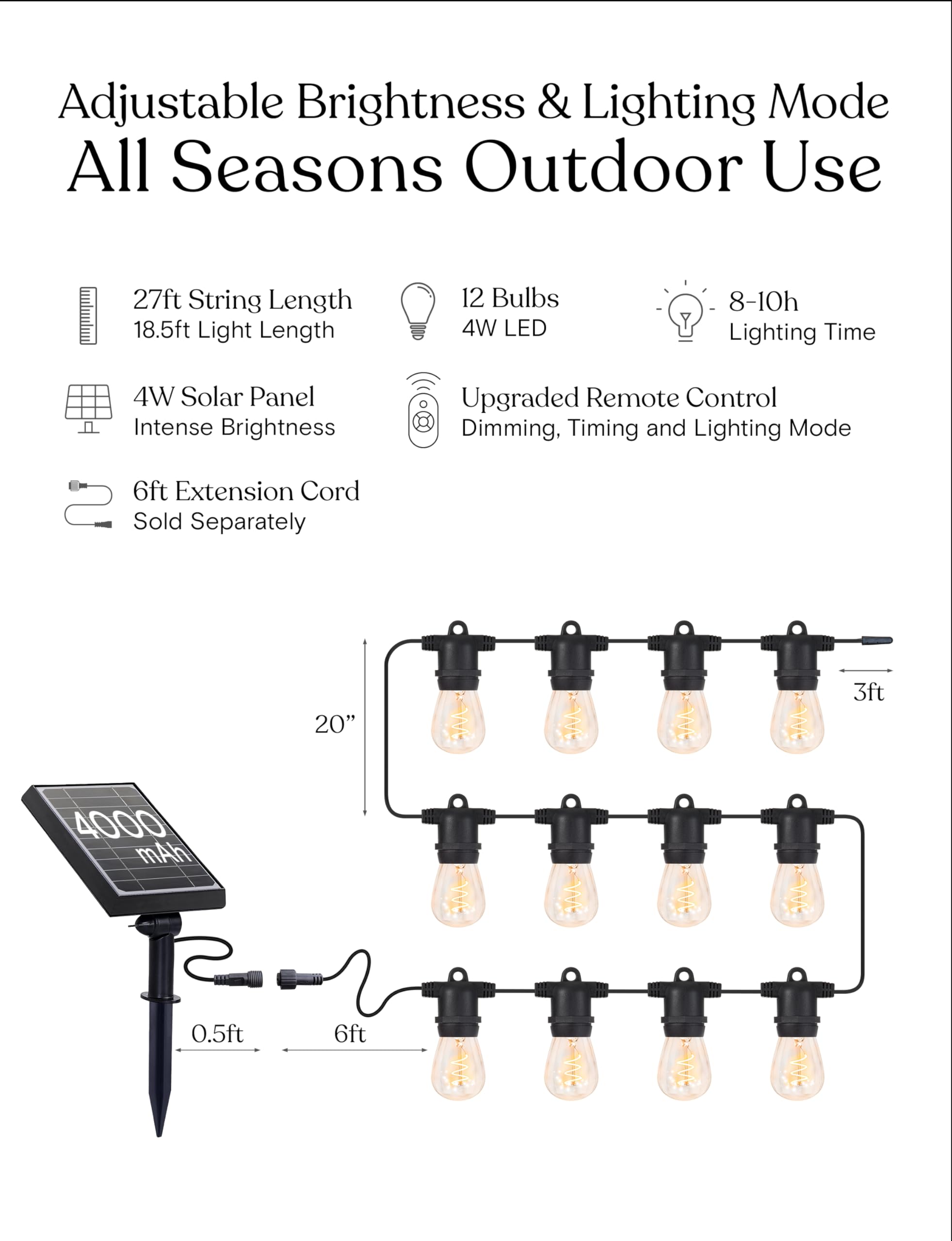 Brightech Ambience Pro Super Bright Solar Outdoor String Lights: Security, Visibility & Ambience - Heavy Duty Waterproof Patio L