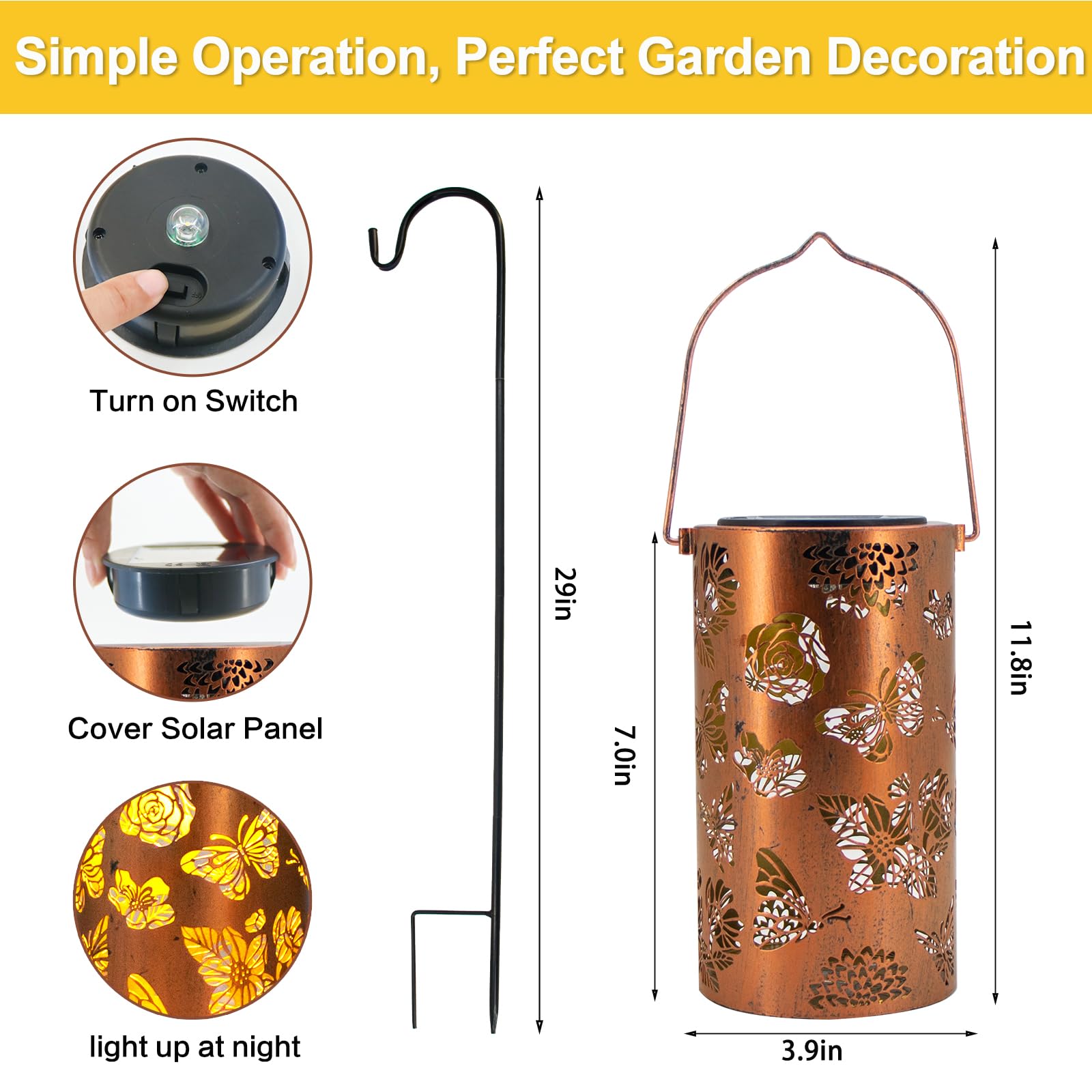 4 Pack Butterfly Solar Gardening Gifts Lanterns Decorative Outdoor, Flower Pattern Solar Hanging Lights Waterproof, Garden Decor
