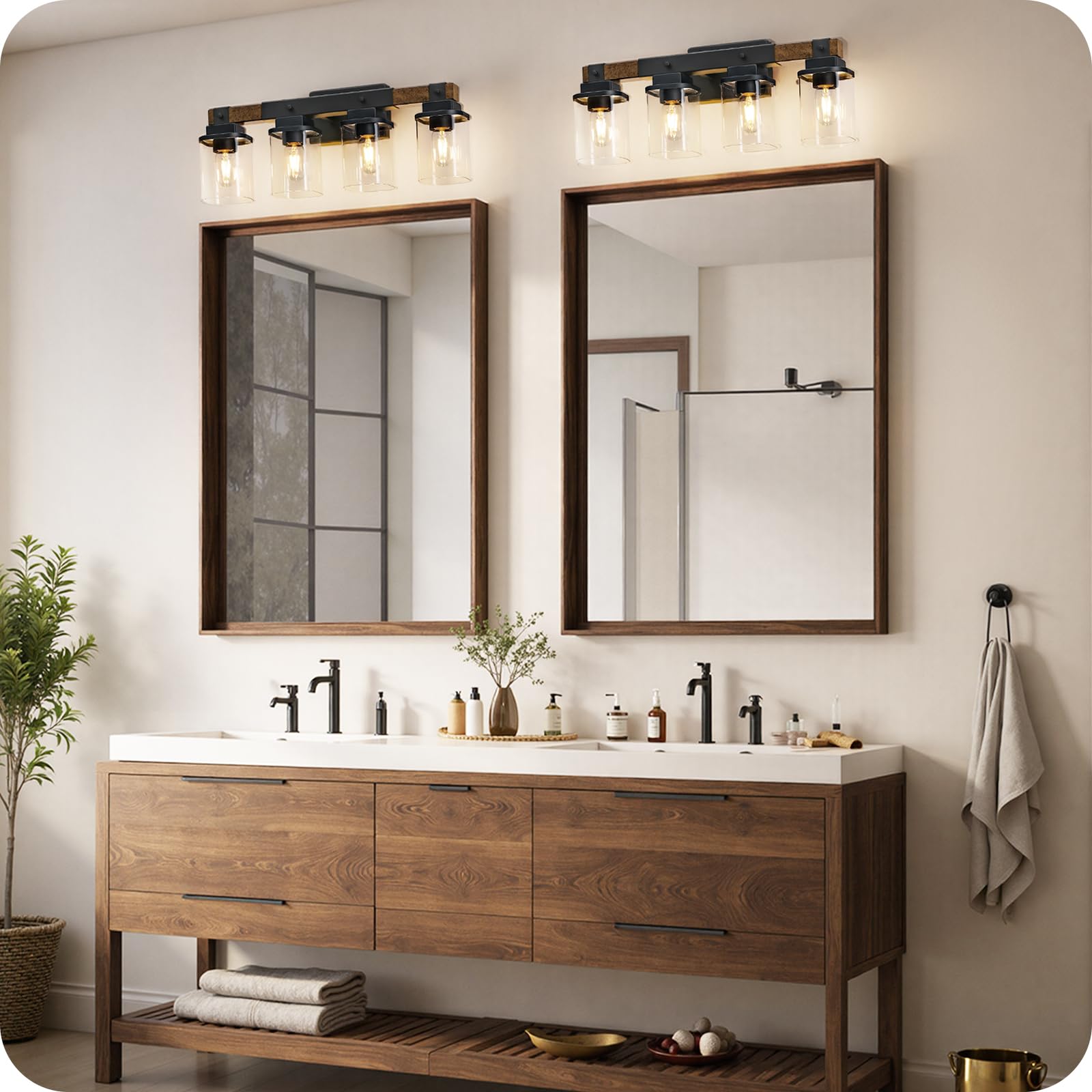 GOEBLESON 4-Light Bathroom Light Fixtures, Rustic Brown & Black Metal Vanity Lights, ETL Listed FS09BD05