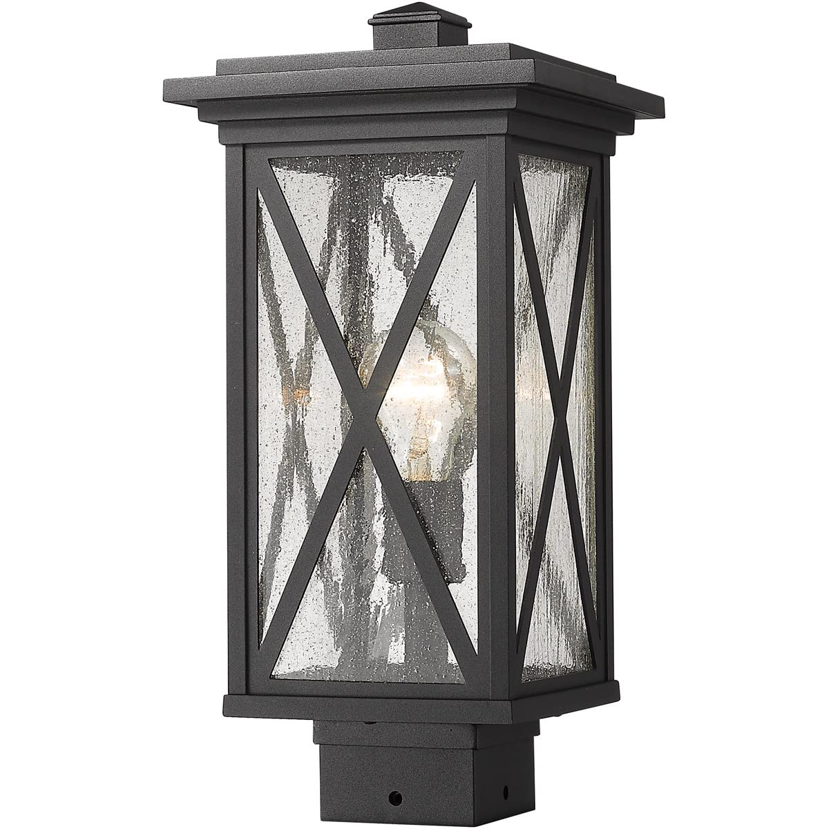 Z-Lite Outdoor Post Mount Fixture, 1 Light, Black, Glass, Model 583PHMS-BK, Size 15.75x7.50x7.50