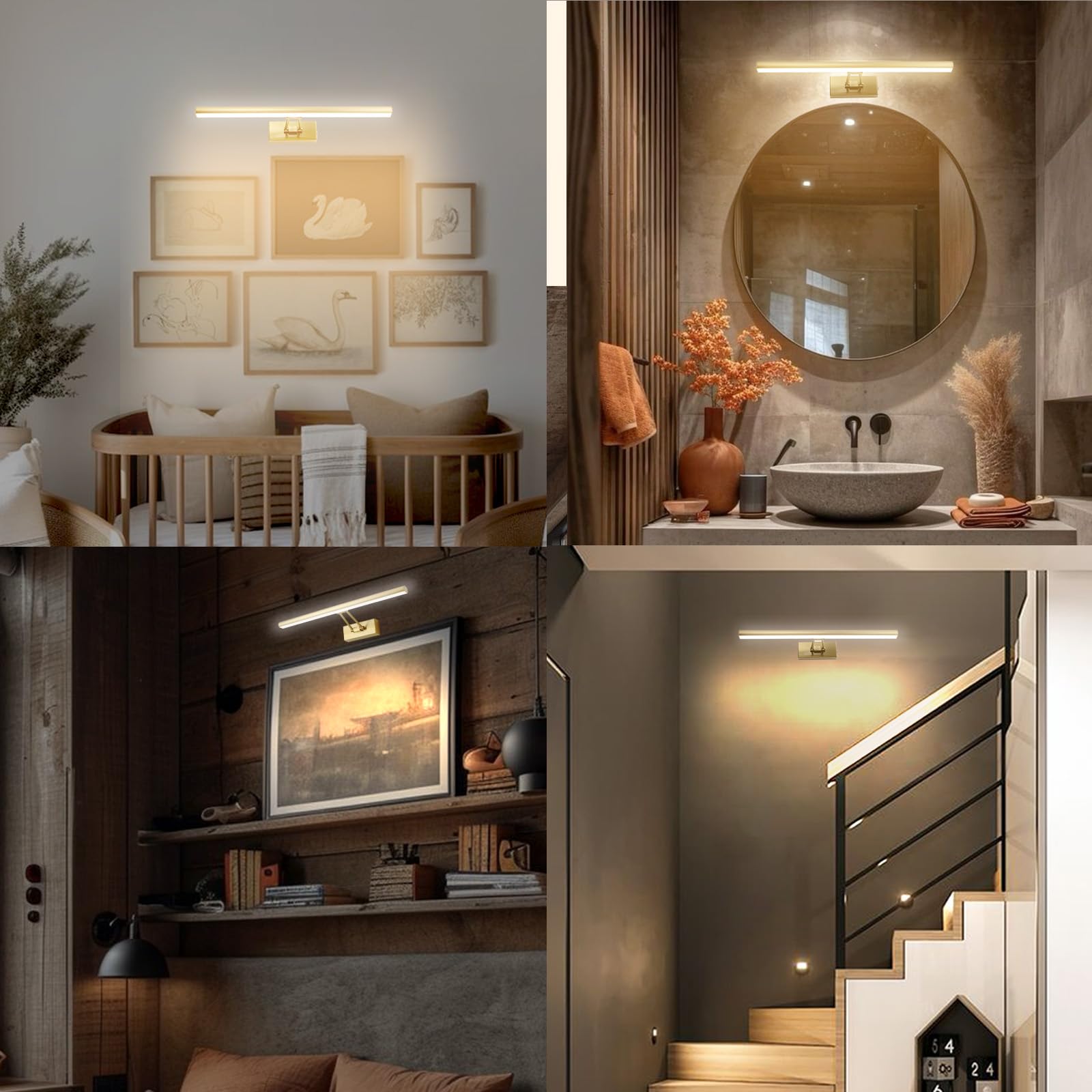 Howmzon Wireless Picture Light,17.5&quot; Art Light, Picture Light Battery Operated,3Cct Picture Lights For Wall,Wireless Picture Lights With Remote For Wall Display, Photo,Library Brass-Plated