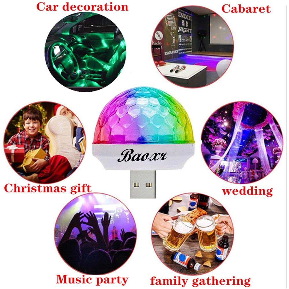 Boolian USB Mini Disco Ball Light, Portable Voice-Activated Strobe, 2-Pack, White, Ideal for Christmas/Halloween/Home Decor