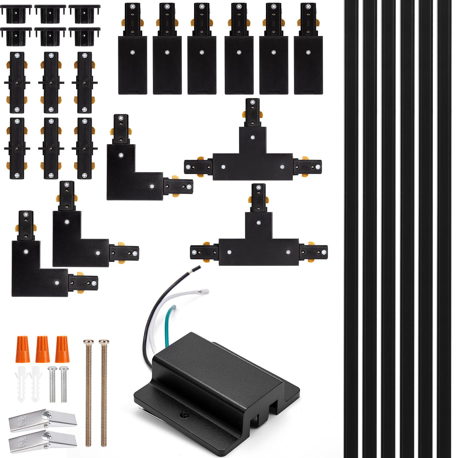 iCreating H Track Lighting Rails Kit, 20ft Black Aluminum, Model IC-TLAC-17, Includes Floating Canopy and Connectors