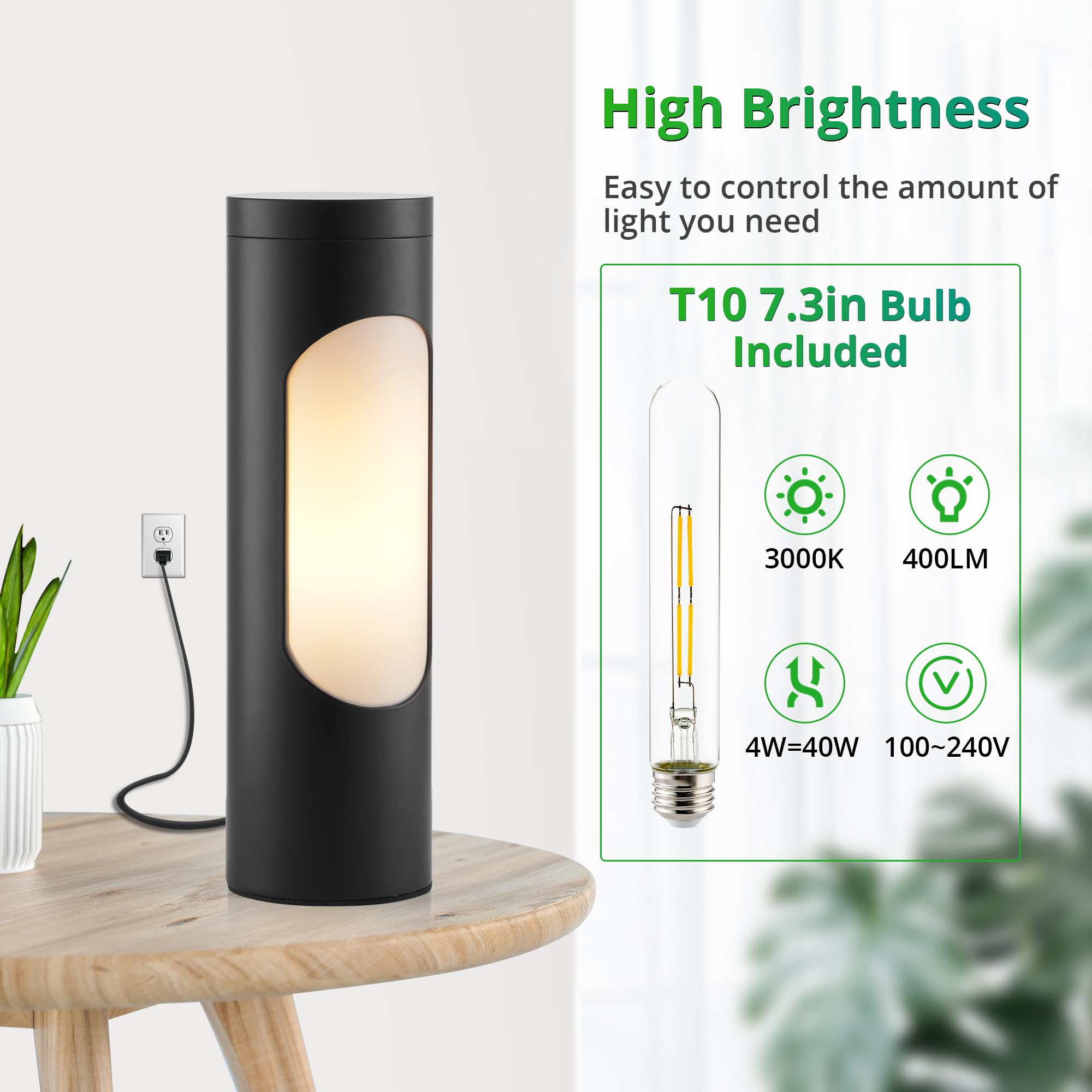 Lediary Kosher Lamp, Reading Lamp For Shabbos, Black Table Lamps And Nightlight For Living Room Bedroom, T10 Bulb Included (4W E