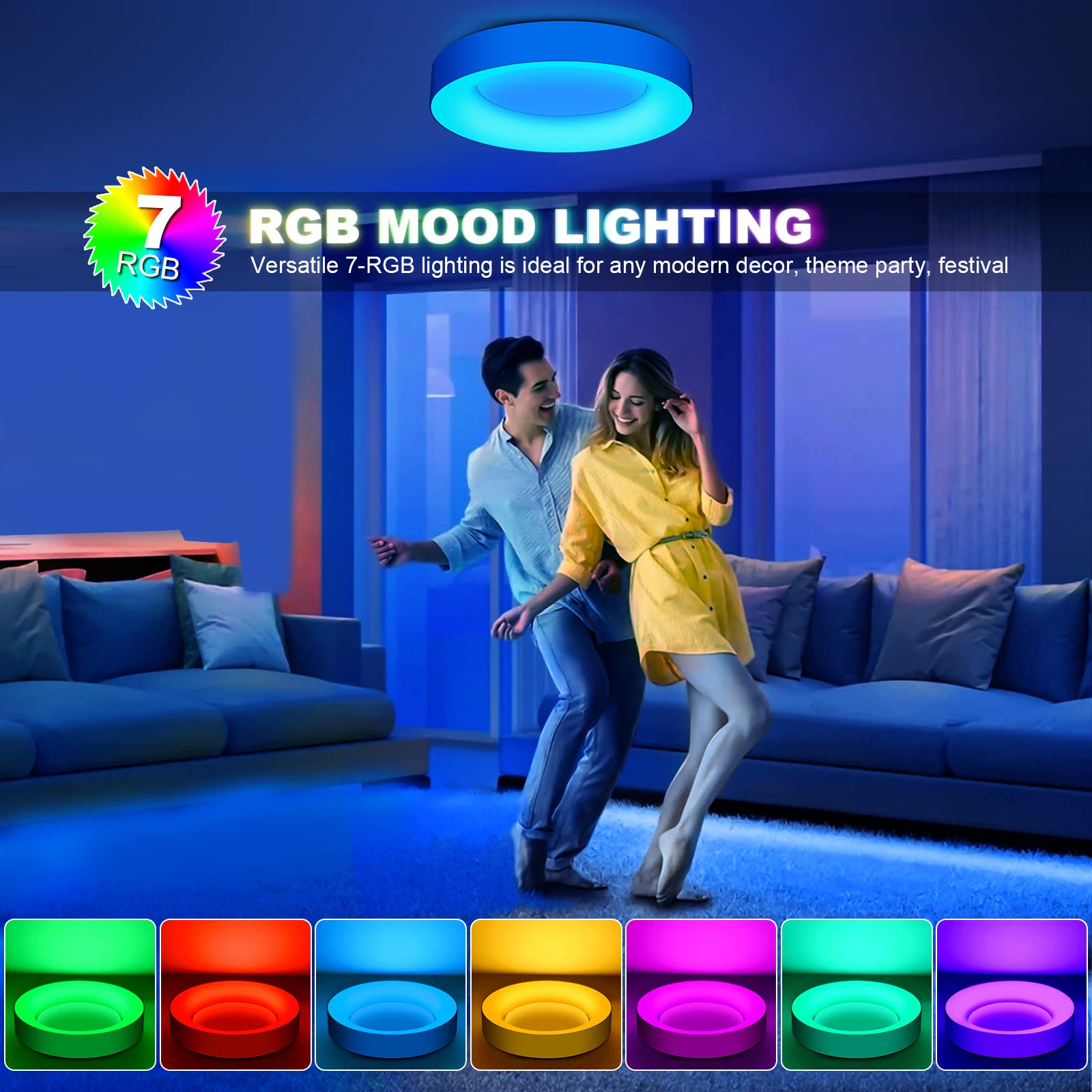 Lezoe Rgb Flush Mount Led Ceiling Light Dimmable With Remote Control 11 Inch, 24W 2400Lm Color Changing Ceiling Light Fixture, 3