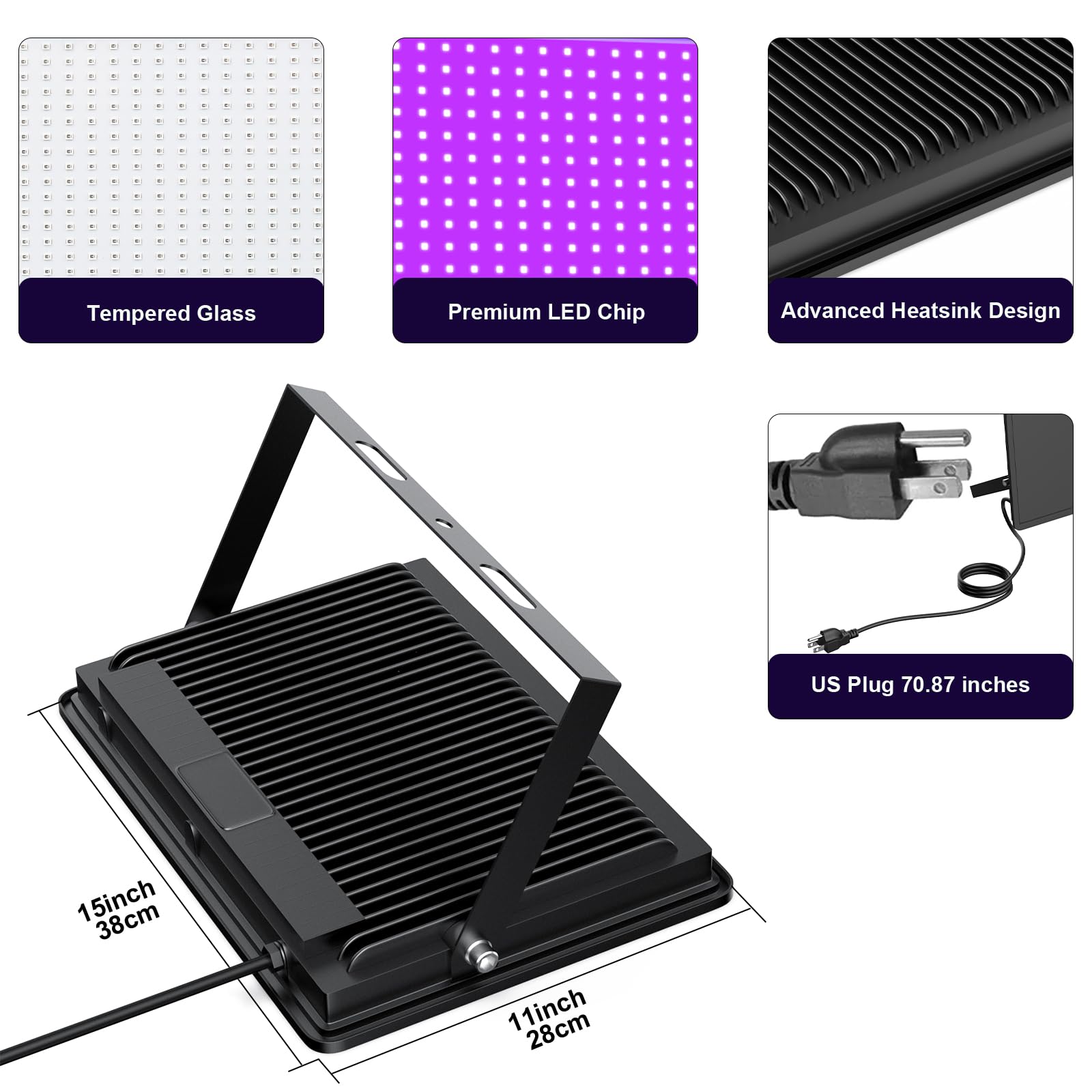 Black Lights Tansir 500W Led Black Lights Flood Light Outdoor With Plug(6Ft Cable) For Blacklight Party, Stage Lighting, Aquariu