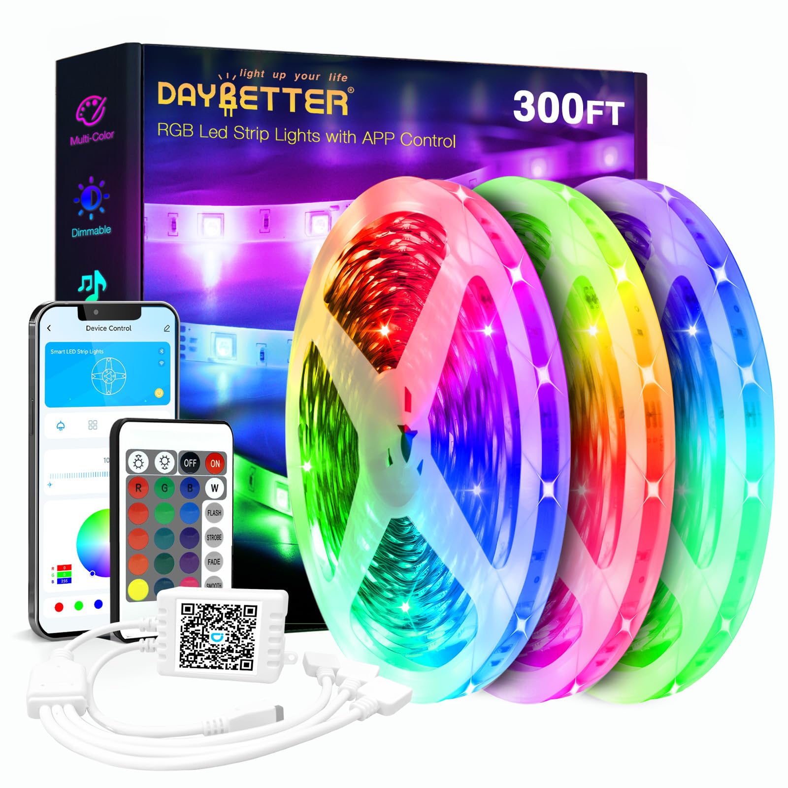 DAYGameTER Led Band Lights 300 ft Ultra Long Smart Light Bands with App Voice Control Remote  2835 RGB Music Sync Color Changing Lights for Bedroom  Kitchen  Party Home Decoration