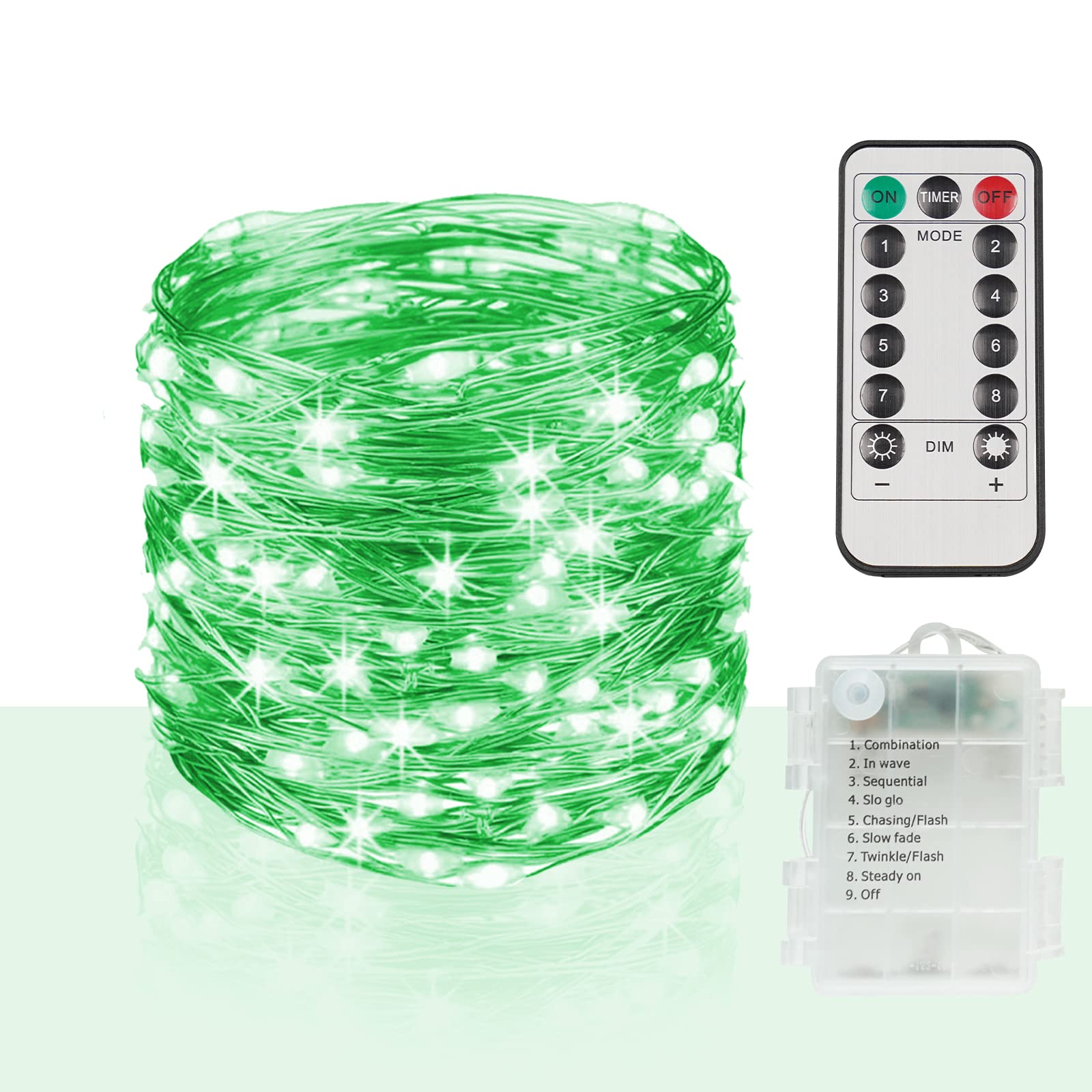 suddus Green Christmas Lights Battery Operatd, 66ft 200LED St Patricks Day Decorations Lights Indoor, Fairy Twinkle Lights with 