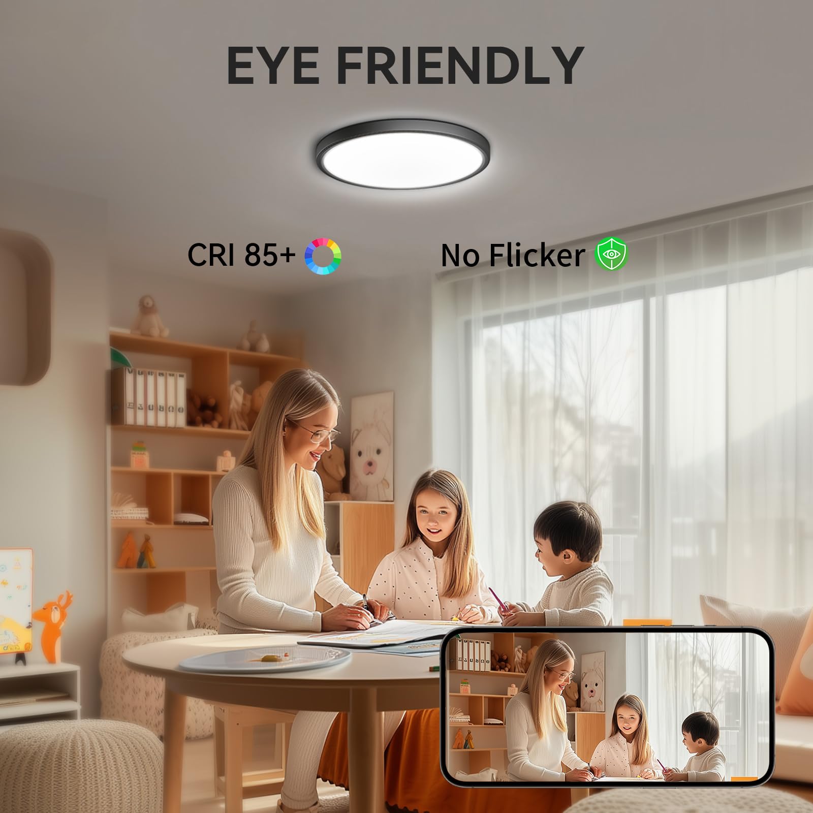 Modern 4 Pack Super Thin 9Inch 2800Lm Flush Mount Led Ceiling Light Black, 5000K Daylight, Undimmable Ceiling Light Surface Moun