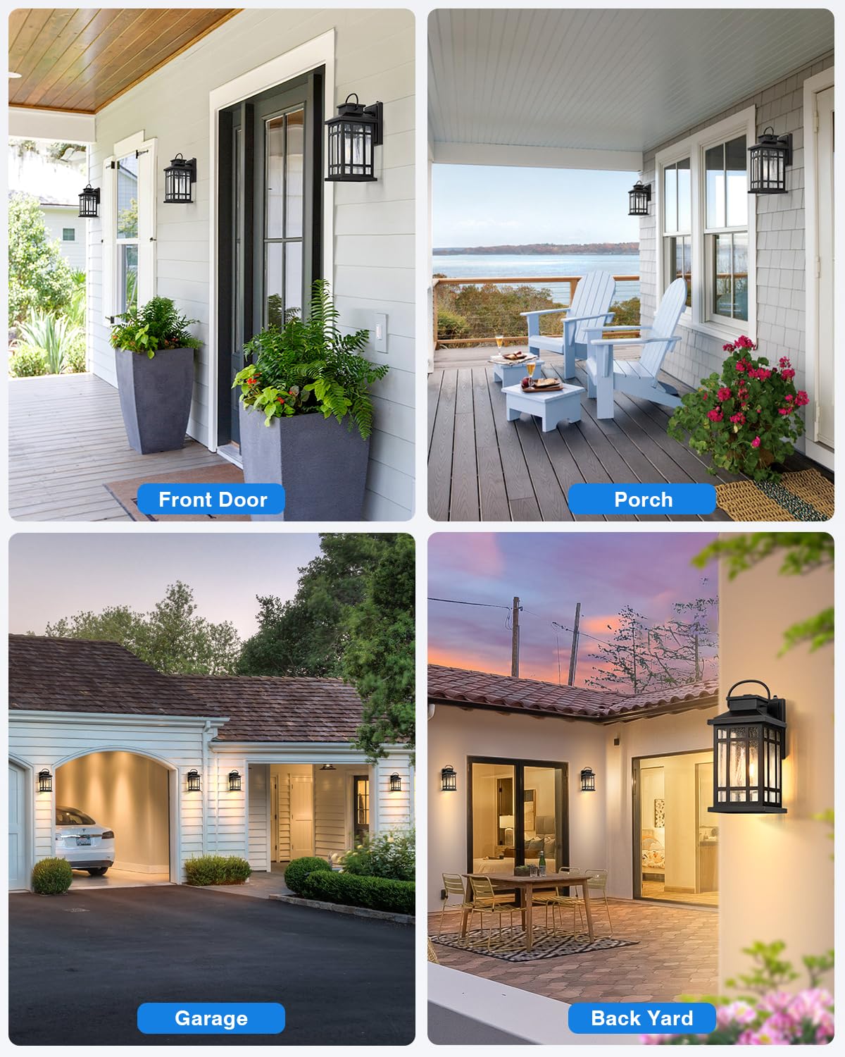 Opaxis Exterior Lighting Fixtures  Black Porch Lights Outdoor With Gold Trim  Dusk To Dawn Porch Light With Seeded Glass  Aluminum Anti-Rust Waterproof Outdoor Wall Lantern For Houae  Garage  Doorway