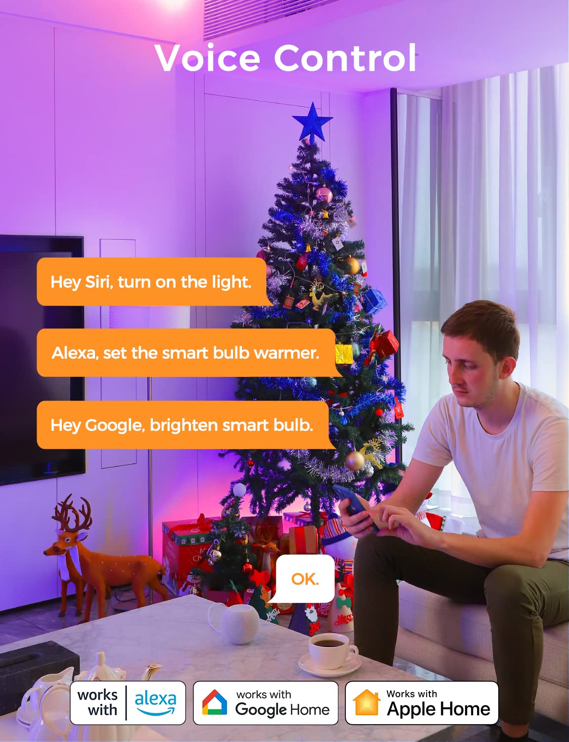 Refoss Smart Bulbs - Color Changing Wi-Fi Light Bulbs, 9W 810 Lumens, Multi-colored, E26 Fitting, 2 Pack, Compatible with HomeKit, Alexa,