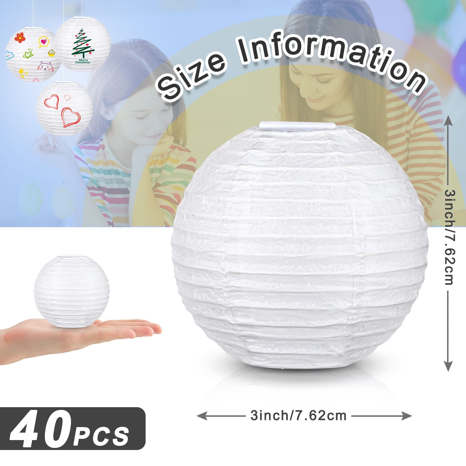 Hortsun 40 Pcs White Paper Lanterns for Weddings & Parties, 3 Inch Hanging Decorative Lamps