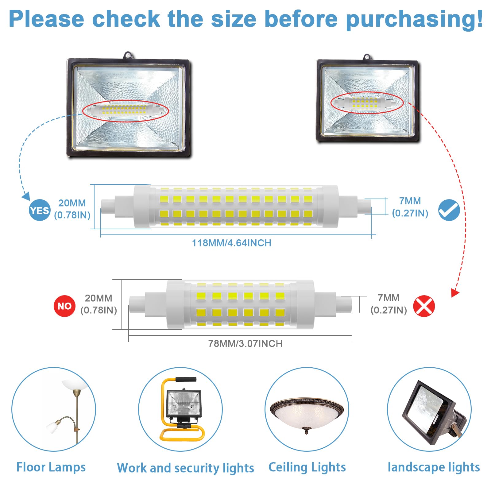 Taiyaloo R7S Led Bulb 118Mm 100W T3 Halogen Bulb Equivalent Dimmable J Type Linear Double Ended Floodlight Bulbs For Work,Securi