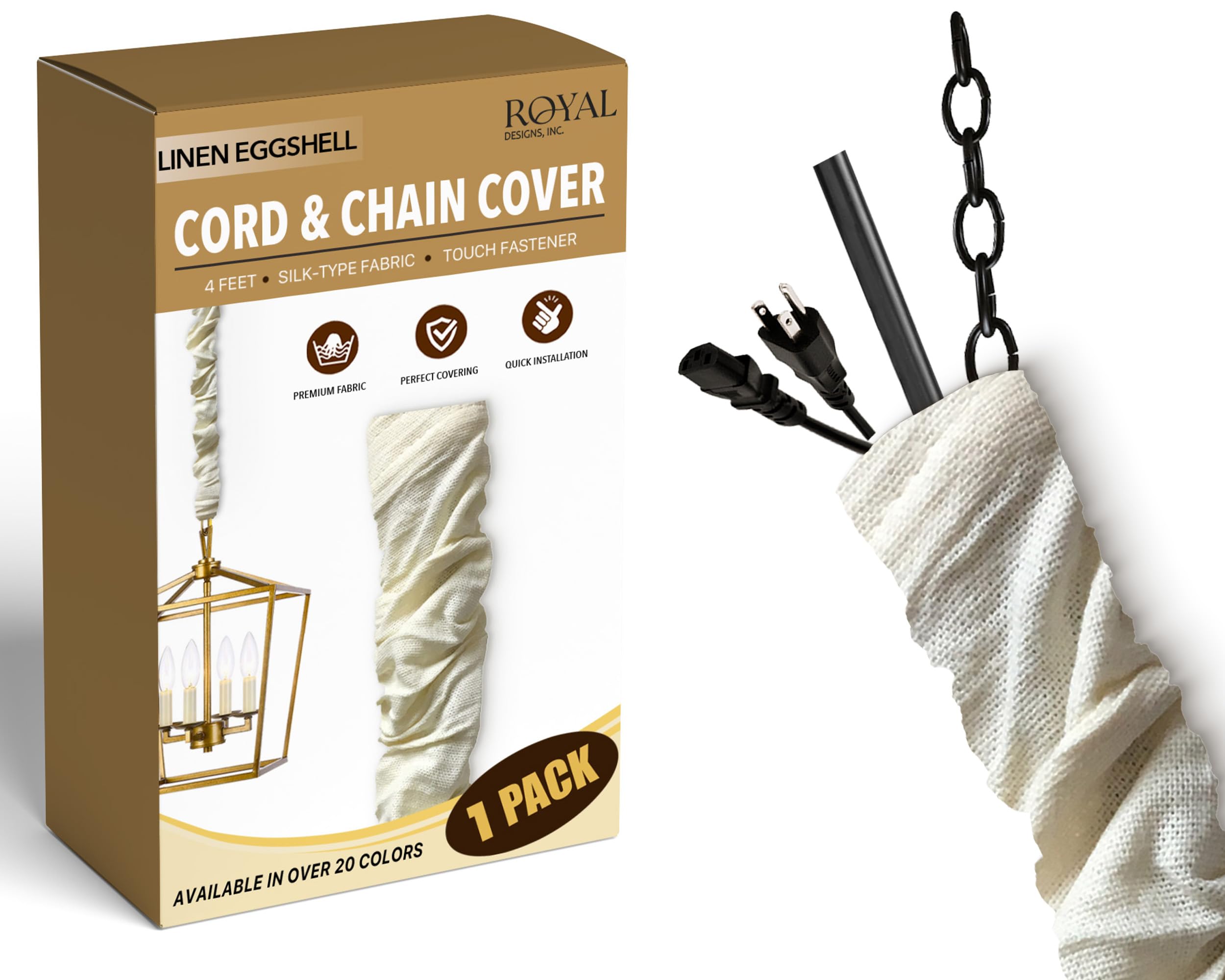 Royal Designs, Inc. Chandelier Chain Cover, 4 ft Silk Type Fabric, Linen Eggshell, Model CC-20LNEG, 1 Pack