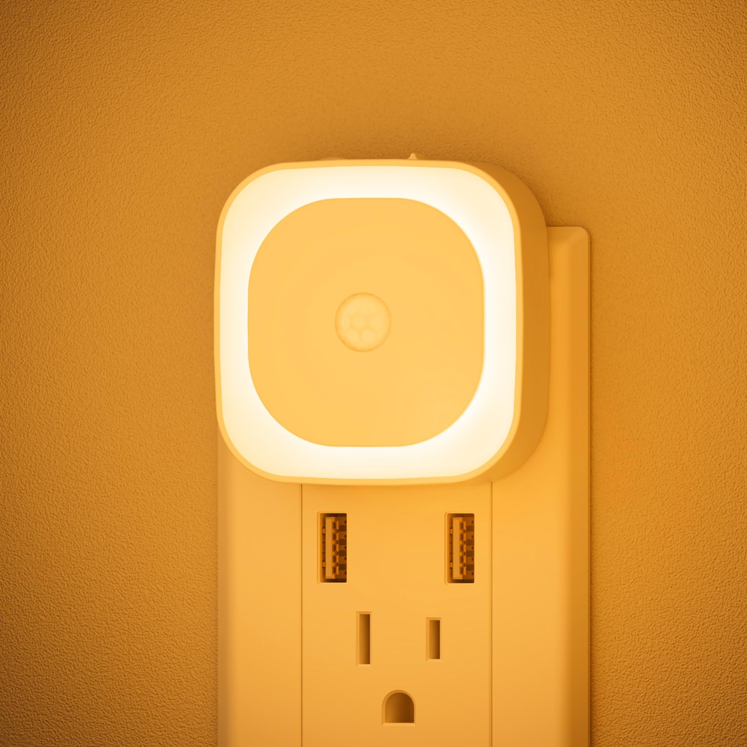 YUNLEX Plug-in Night Light with Motion Sensor, Dusk to Dawn, Dimmable, Amber, Model NLS21