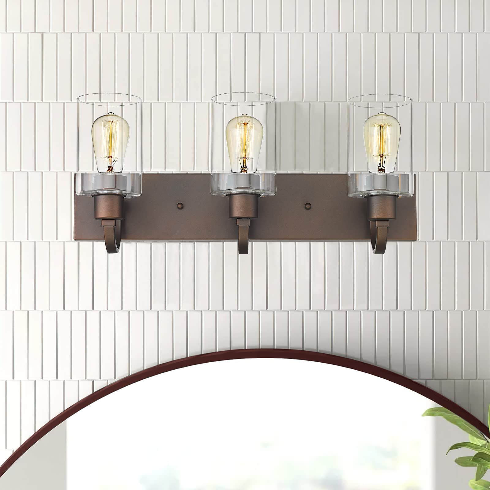 Emliviar 3-Light Bathroom Vanity Light Fixtures, Oil Rubbed Bronze, Clear Glass, Model YCE237B-3W ORB
