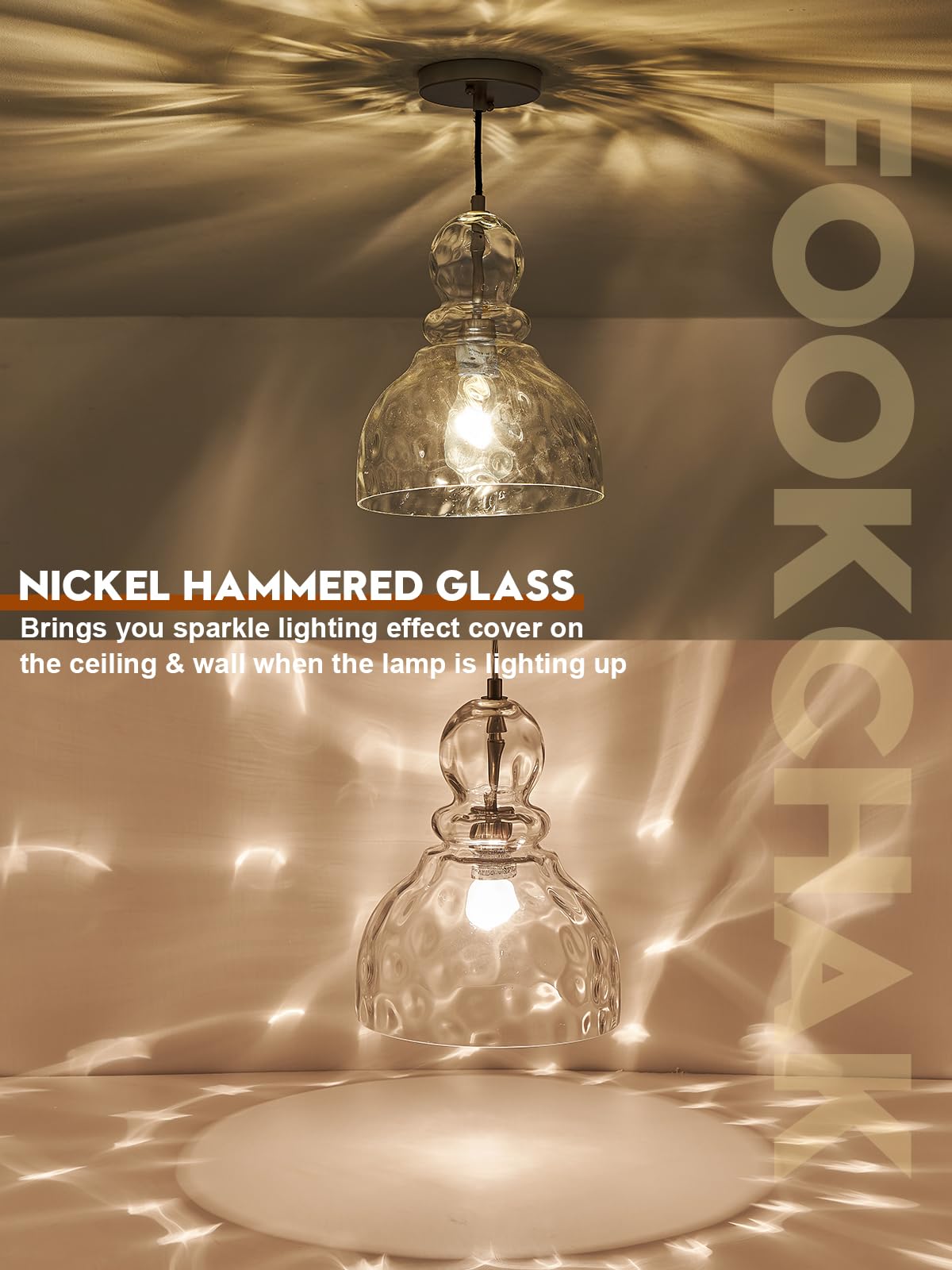 Fookchak Hammered Glass Pendant Light For Kitchen Island Brushed Nickel Pendant Lighting 10Inch Large Glass Pendant Light Fixtur