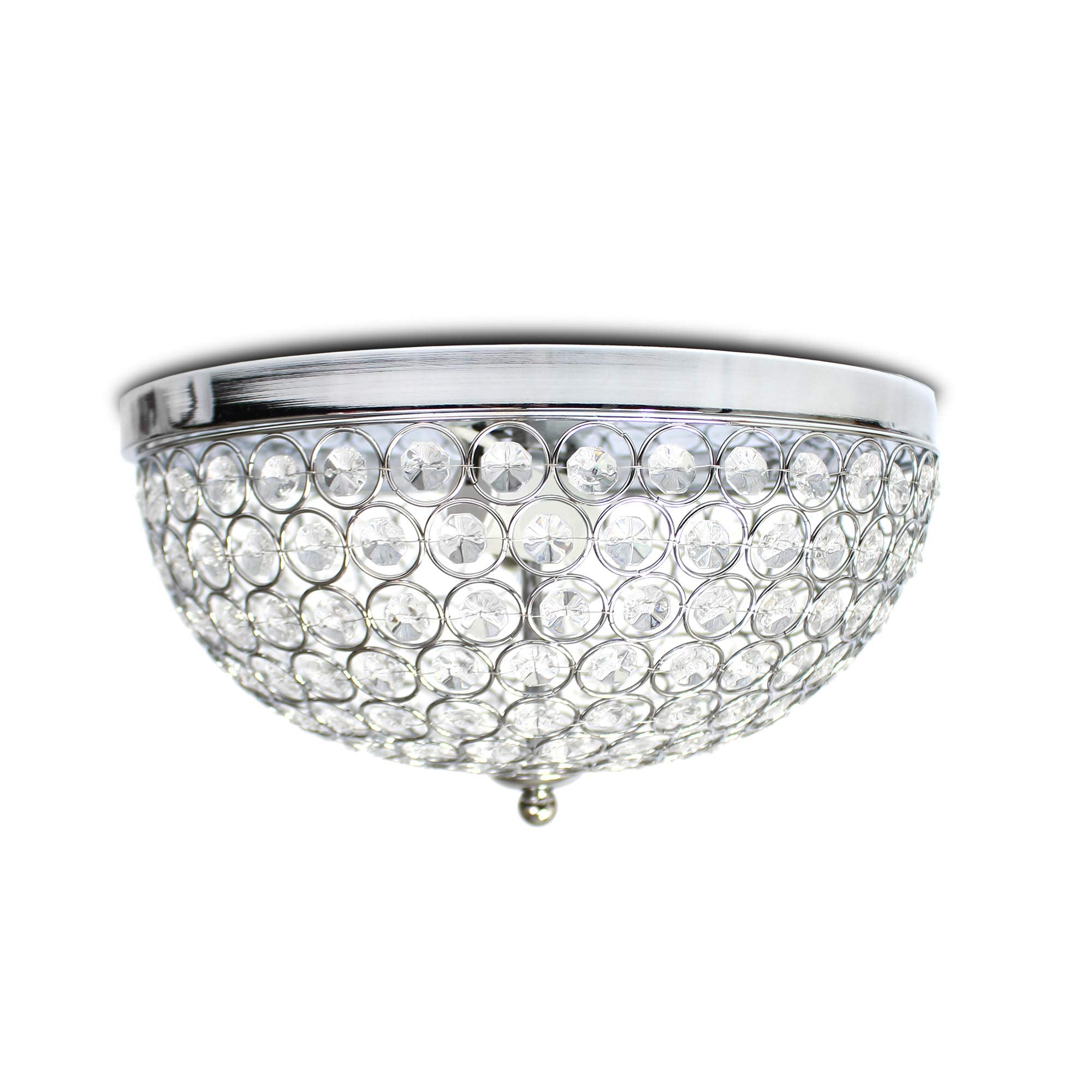 Elegant Designs Fm1000-Chr Elipse Crystal 13 Inch Modern Metal 2 Light Bowl Shaped Ceiling Flush Mount Fixture, Chrome