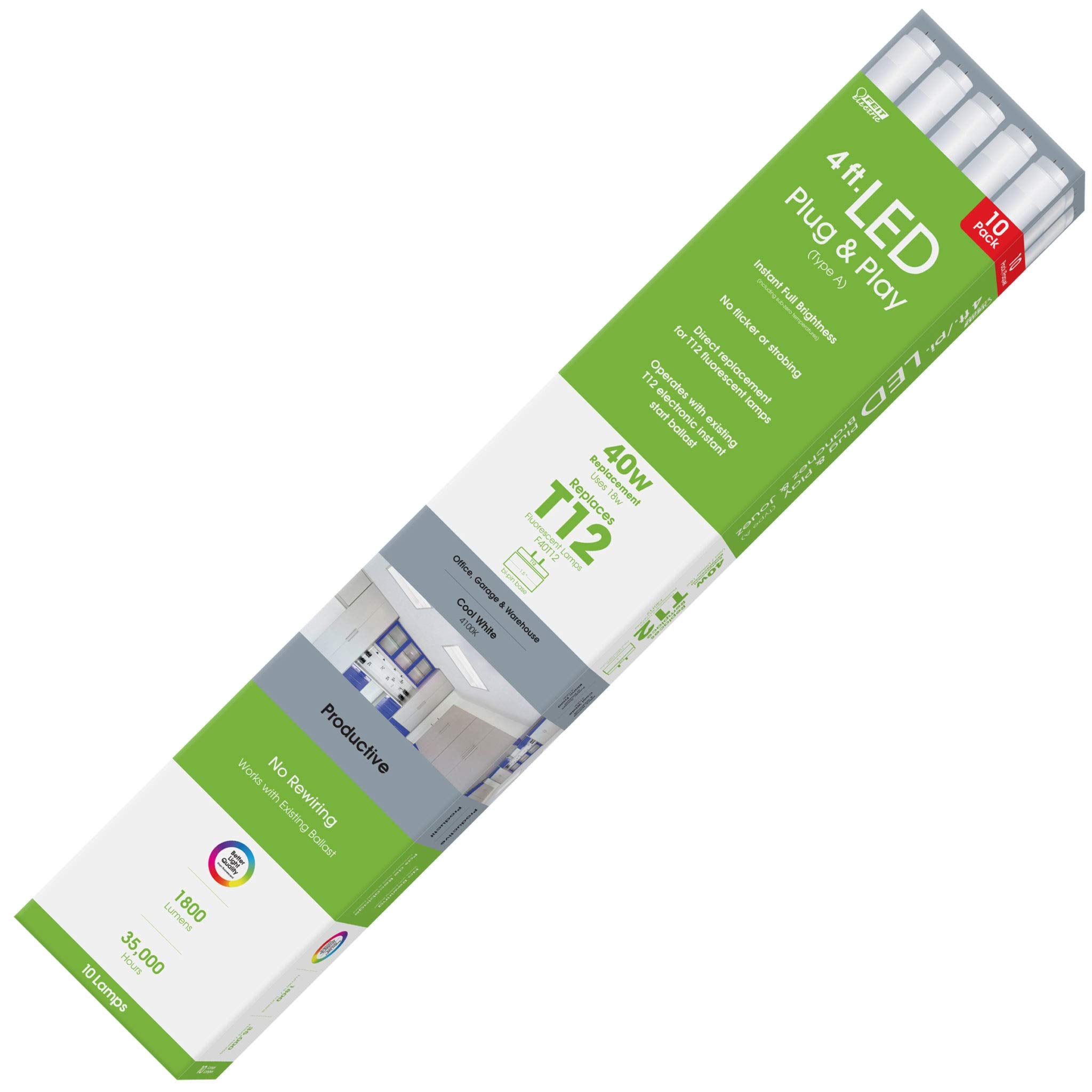 Feit Electric LED Straight T12 Tube Light Bulb, Cool White, One Size, Model T1248840LEDG210