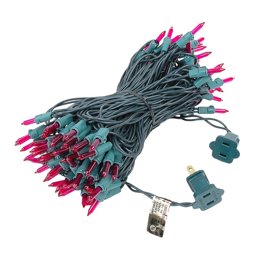 Novelty Lights 100 Light Pink Christmas Mini String Light Set, Green Wire, Indoor/Outdoor Ul Listed, 50' Long