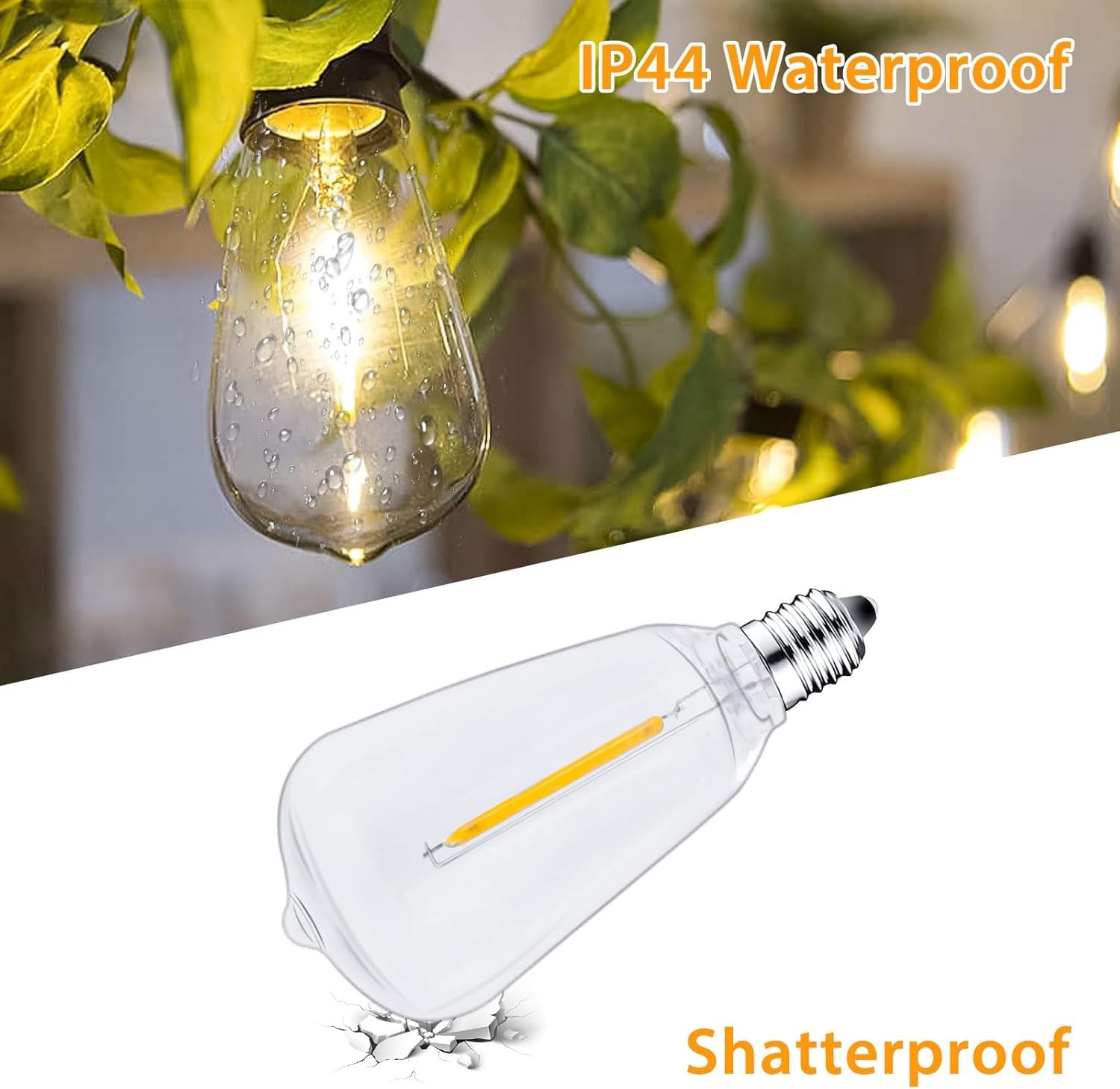 Filltown ST38 LED Edison Bulbs, 10-Pack, 0.6W E12 Base, 2700K Warm White, Shatterproof & Waterproof, Dimmable, Clear