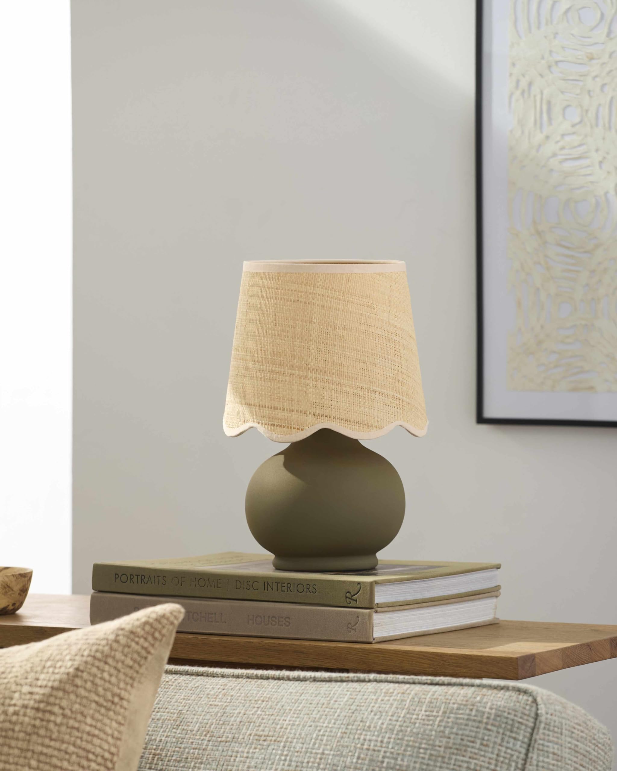Hauteloom Theisseil Table Lamp - Ceramic, 13inH x 8inW x 8inD, Green/Beige/Clear, Model TXCHME3-061