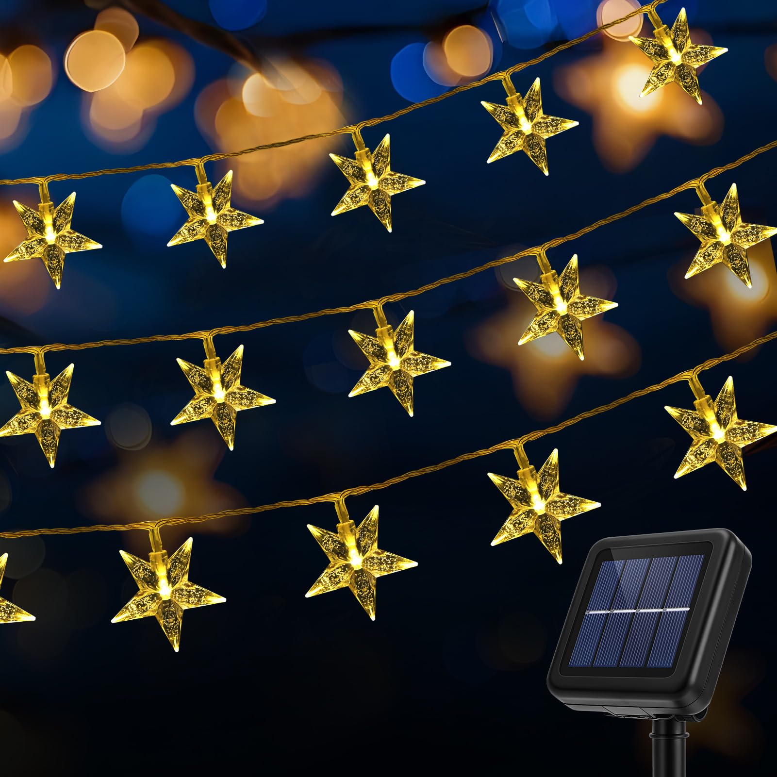 ReyeeInc Solar Star Lights, 100 LED Warm White Twinkle String Lights, Waterproof, 8 Modes for Outdoor Garden, Patio, Camping, RV, Tent