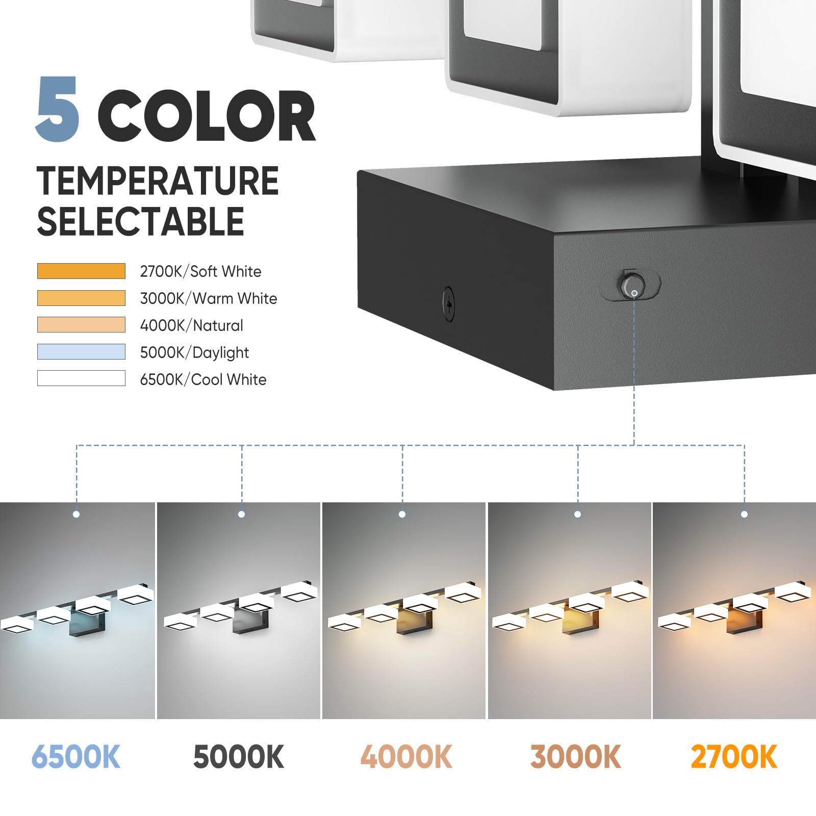 MYTH REALM 4-Light Dimmable Bathroom Vanity Light Fixture, Matte Black, 25.5 Inch, ETL Certified, Adjustable 2700K-6500K