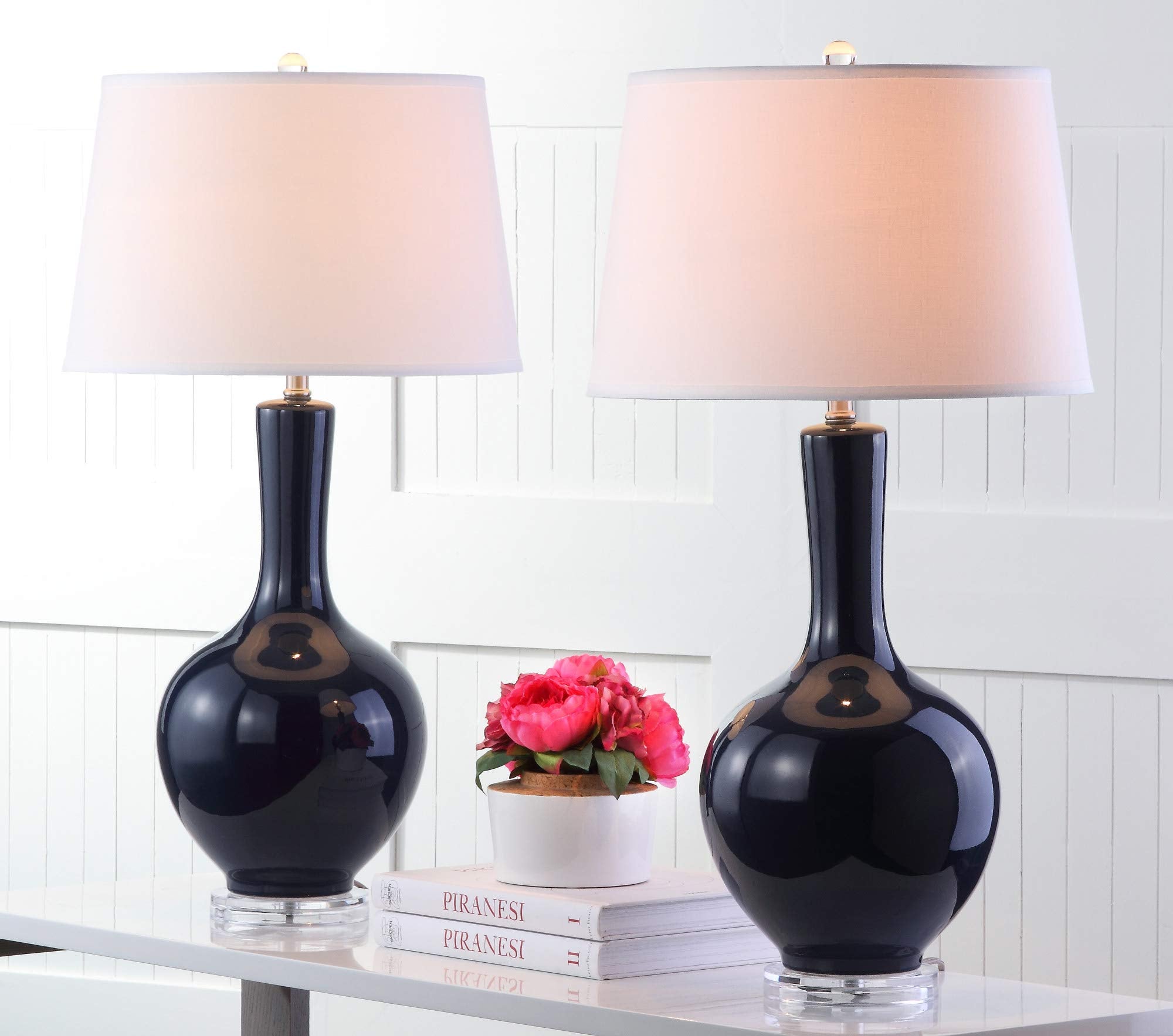 Safavieh Lighting Collection Blanche Modern Navy Gourd Ceramic 32-Inch Bedroom Living Room Home Office Desk Nightstand Table Lam