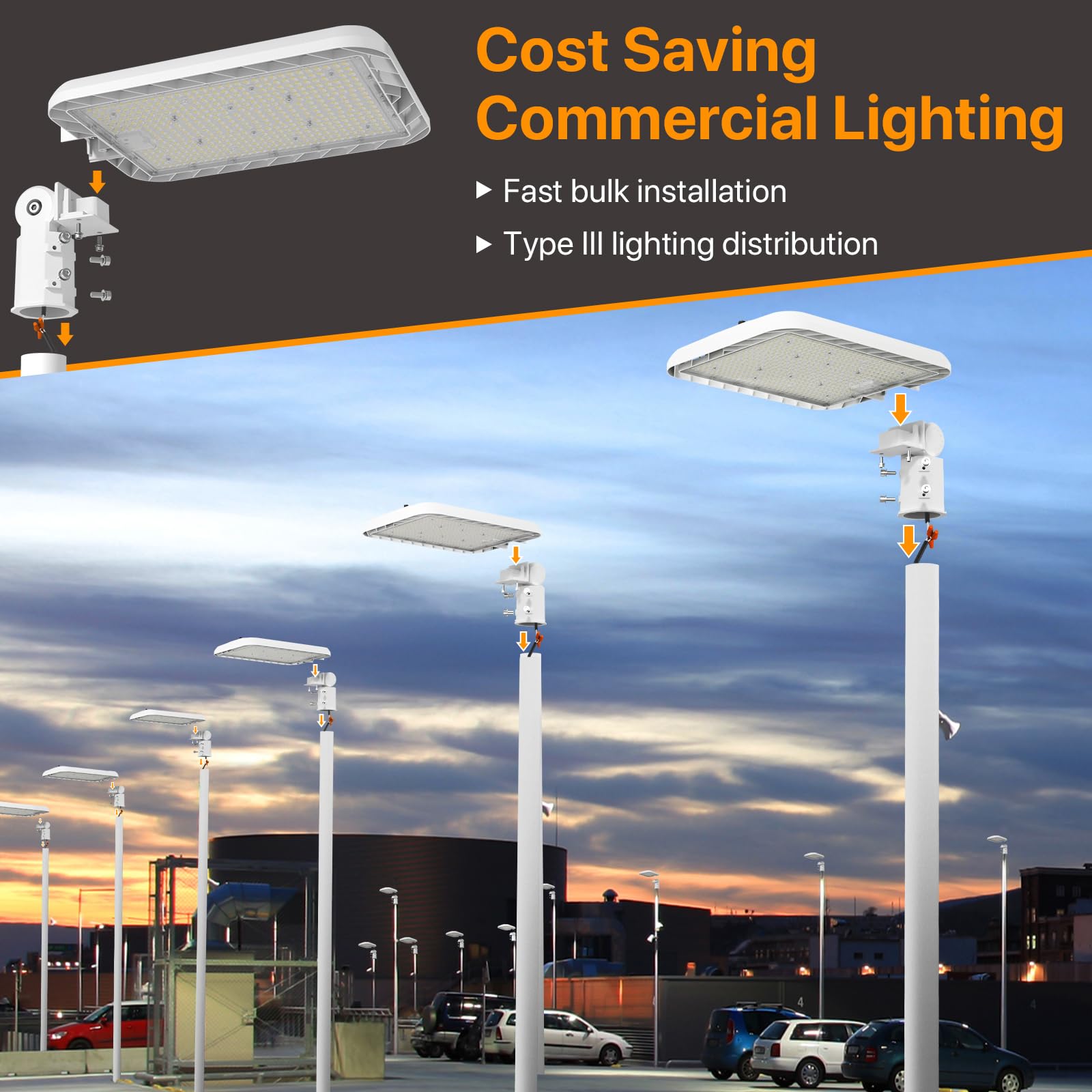 Demilare 300W Led Parking Lot Light, 45000Lm Commercial Lighting With Slip Fitter Mount, 150Lm/W Ip65 5000K Dusk To Dawn Sensor