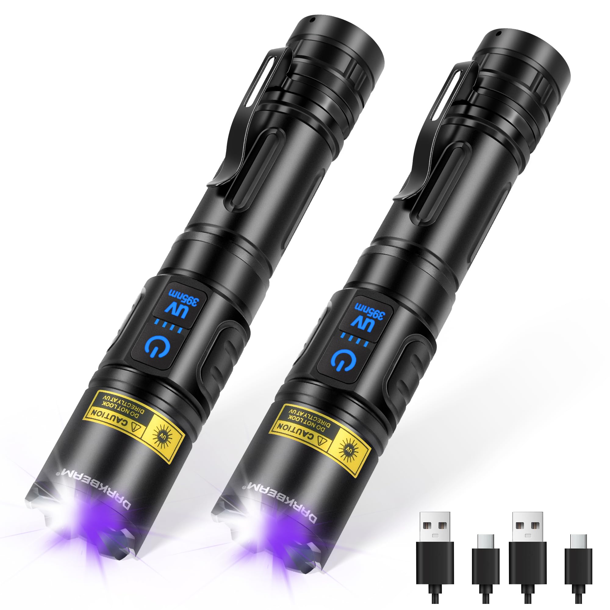 DARKBEAM UV Flashlight 395nm Black Light, LED White + UV, Pocket-size A900, Aluminum, 2 Pack