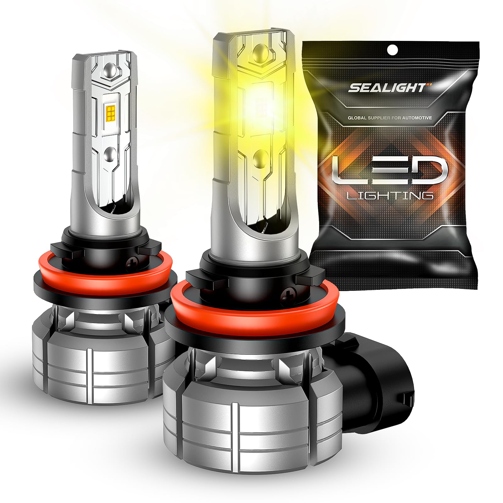 SEALIGHT H11 Yellow Fog Light Bulbs, 10000 Lumens, 3000K Amber Yellow, 32 CSP LED Chips, Pack of 2