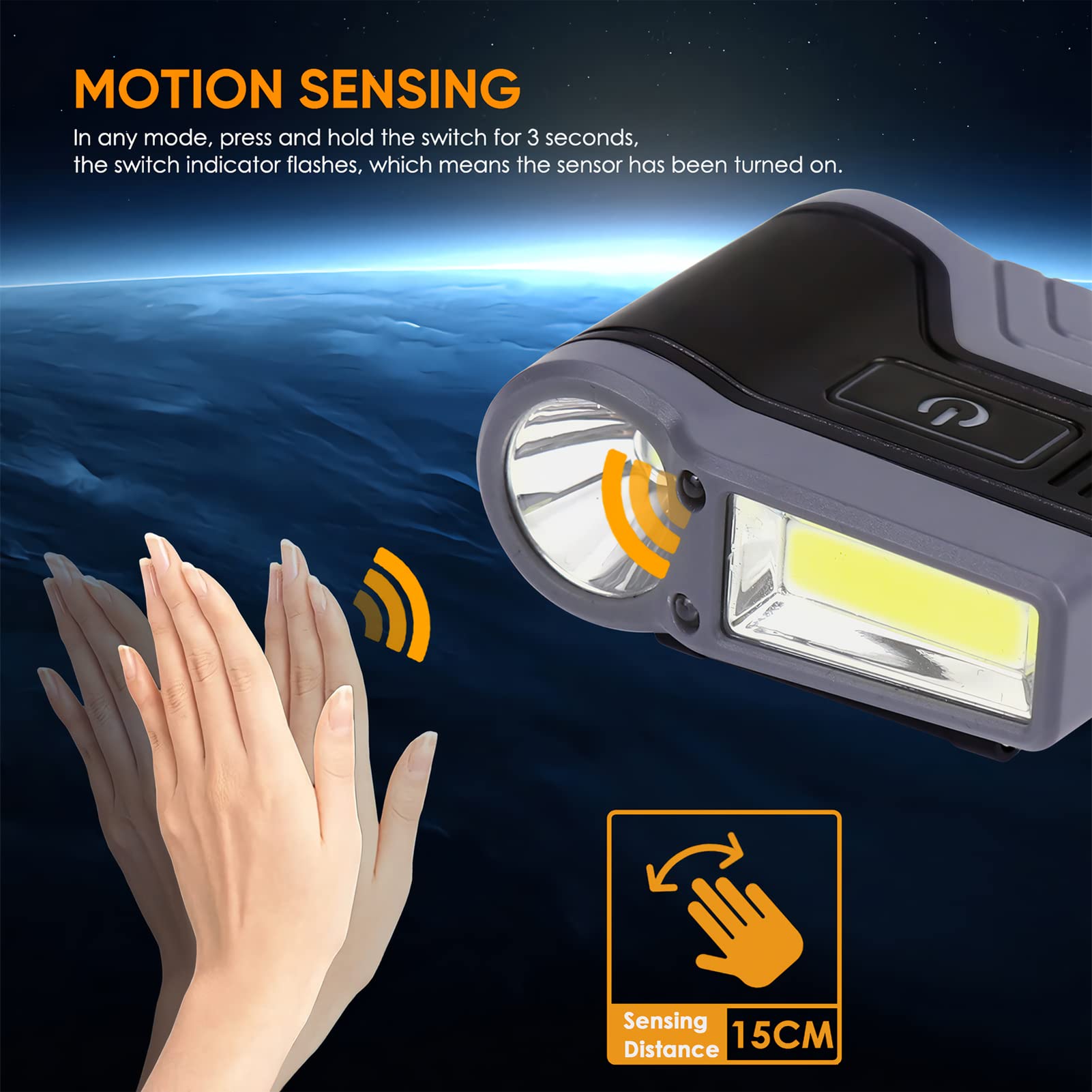 XLENTGEN LED Clip-on Cap Light, USB Rechargeable, Motion Sensor, 175° Adjustable, IPX6 Waterproof, Black, Model CL_W010