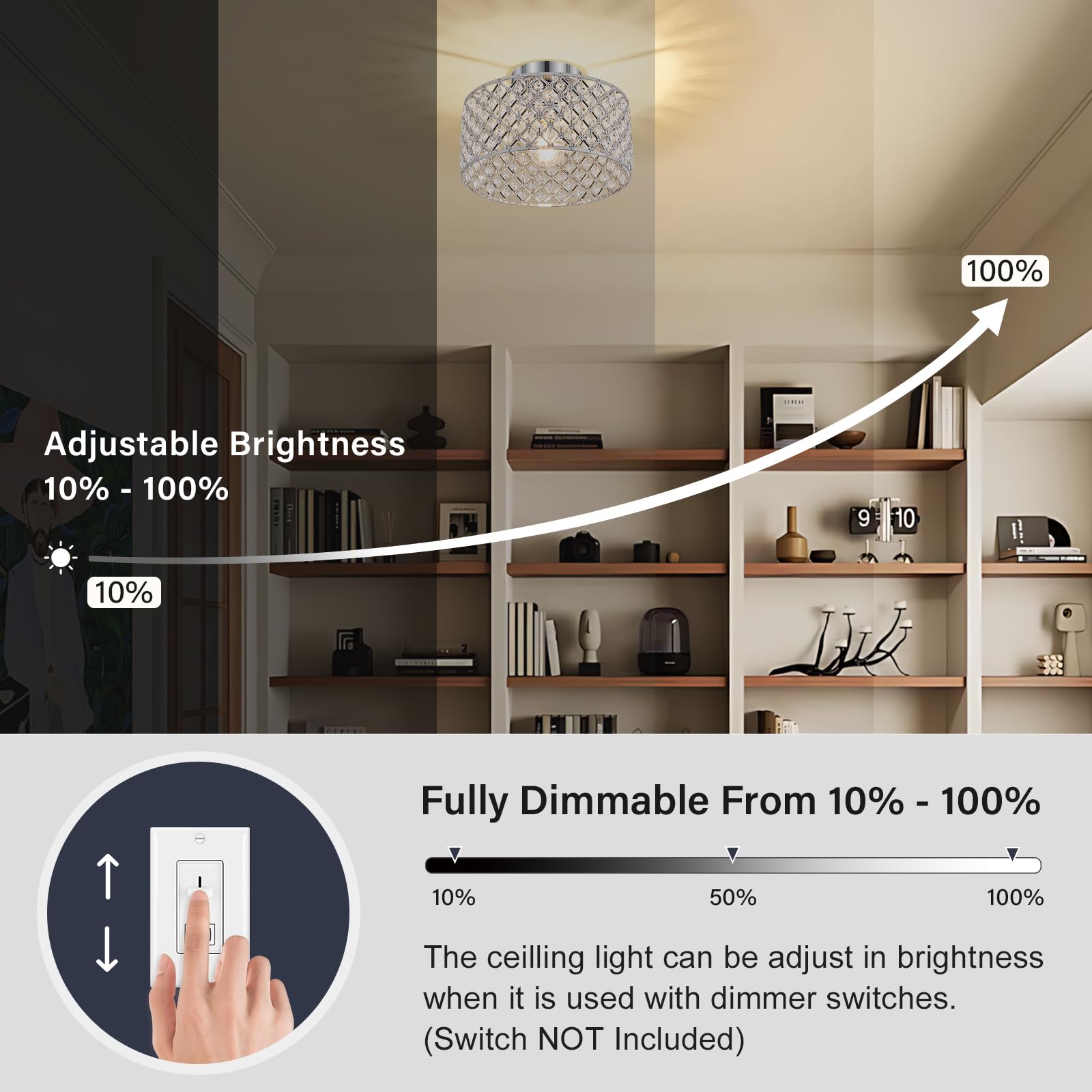 Bzvesr Chrome Crystal Ceiling Light Fixture Modern Semi Flush Mount Ceiling Lighting Fixture Round Small Chandelier For Dining Room  Hallway  Entryway  Kitchen  Bedroom Foyer 1 Light 11.2 Inch