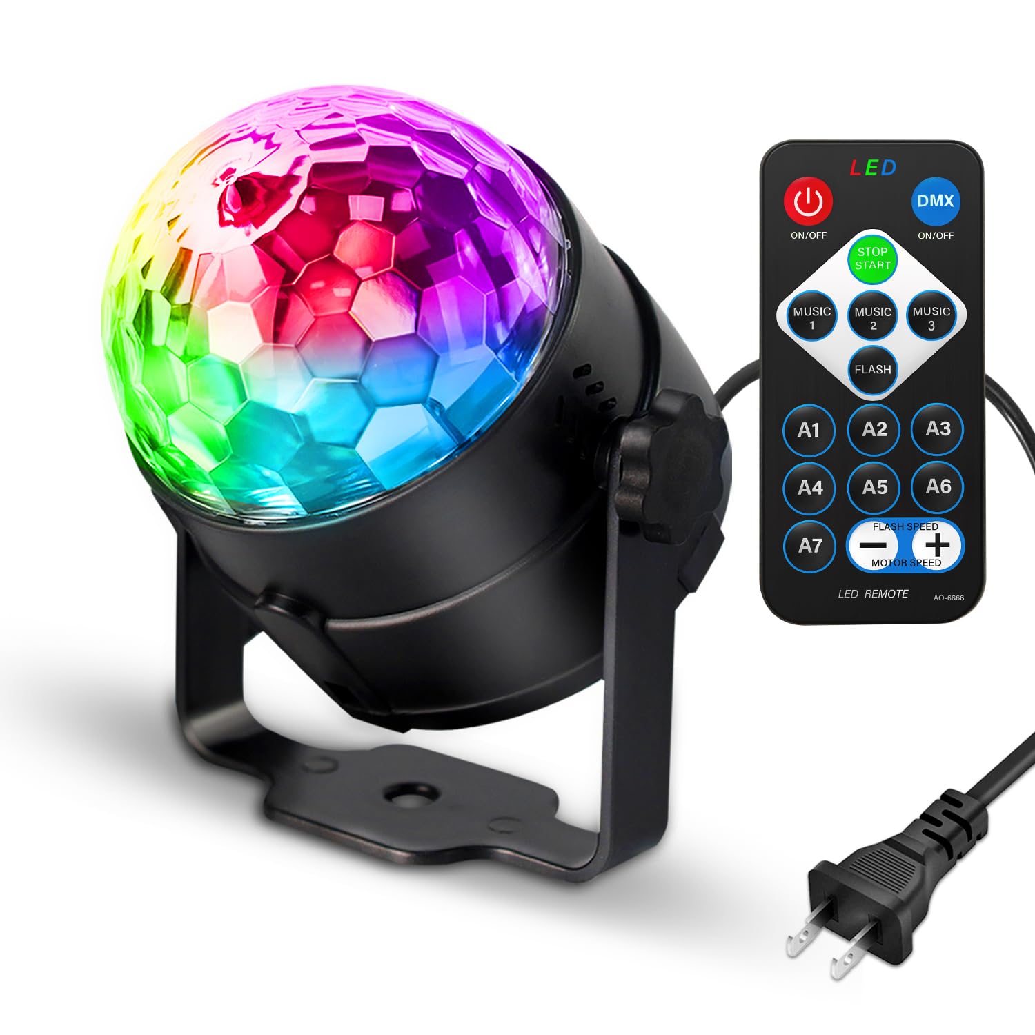 NEQUARE Disco Ball Strobe Lamp with Remote Control, 7 Modes, Black, 1 Pack, Sound Activated for Parties and Decorations