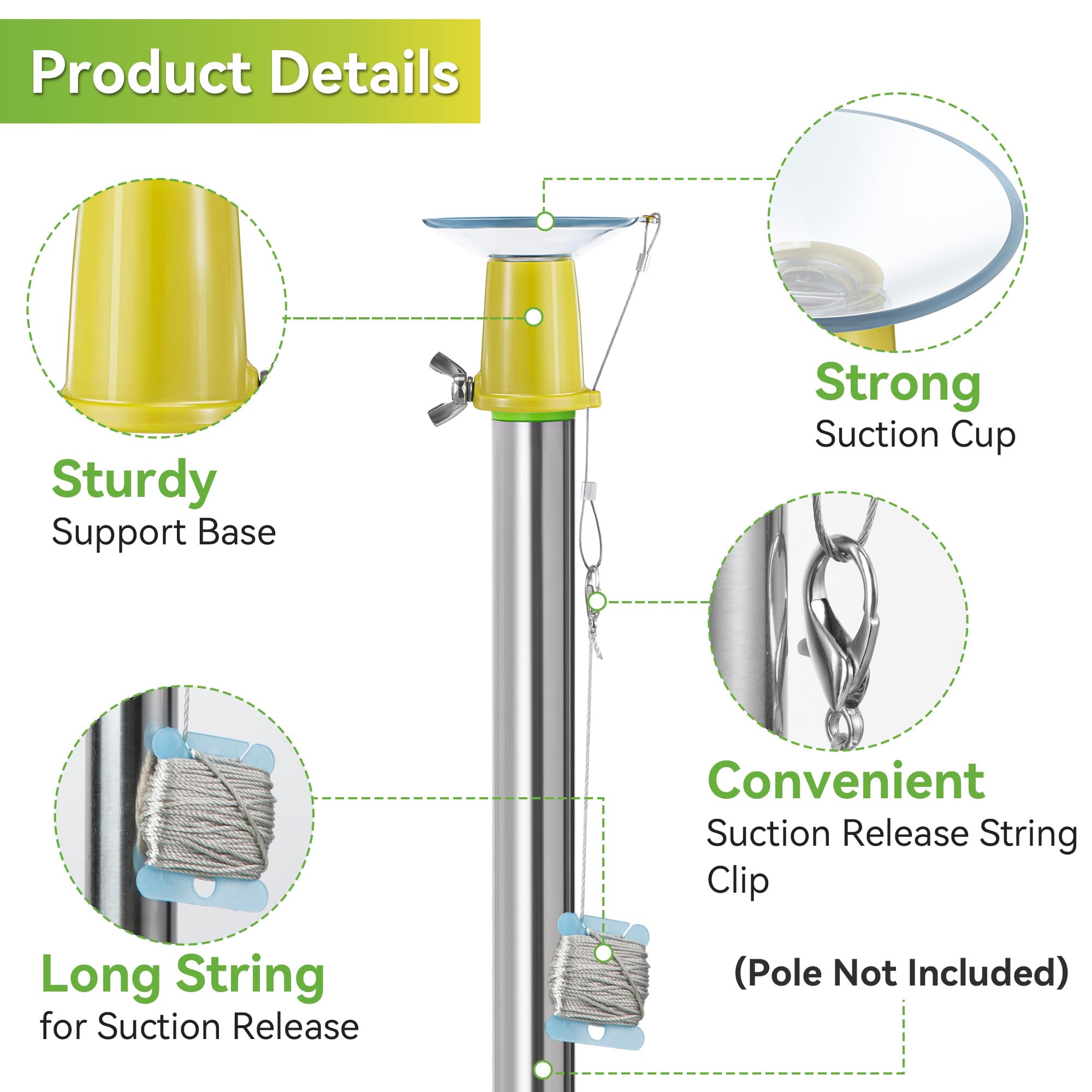 Dreyoo Light Bulb Changer - Suction Cup for High Ceilings & Recessed Lights, Yellow, Compatible with Standard Extension Poles, 1 Pack
