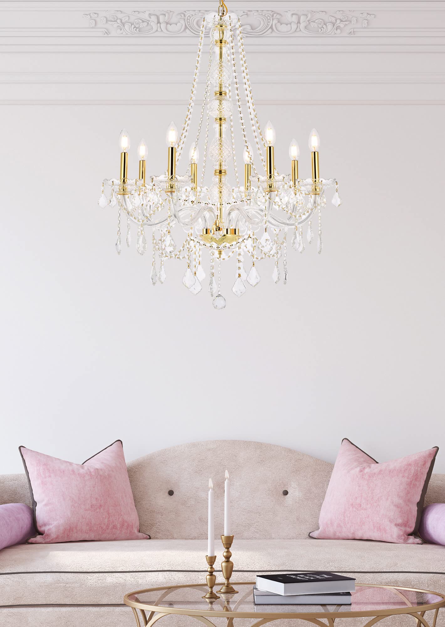 Elegant Furniture Verona 8 Light Gold Chandelier Clear Royal Cut Crystal