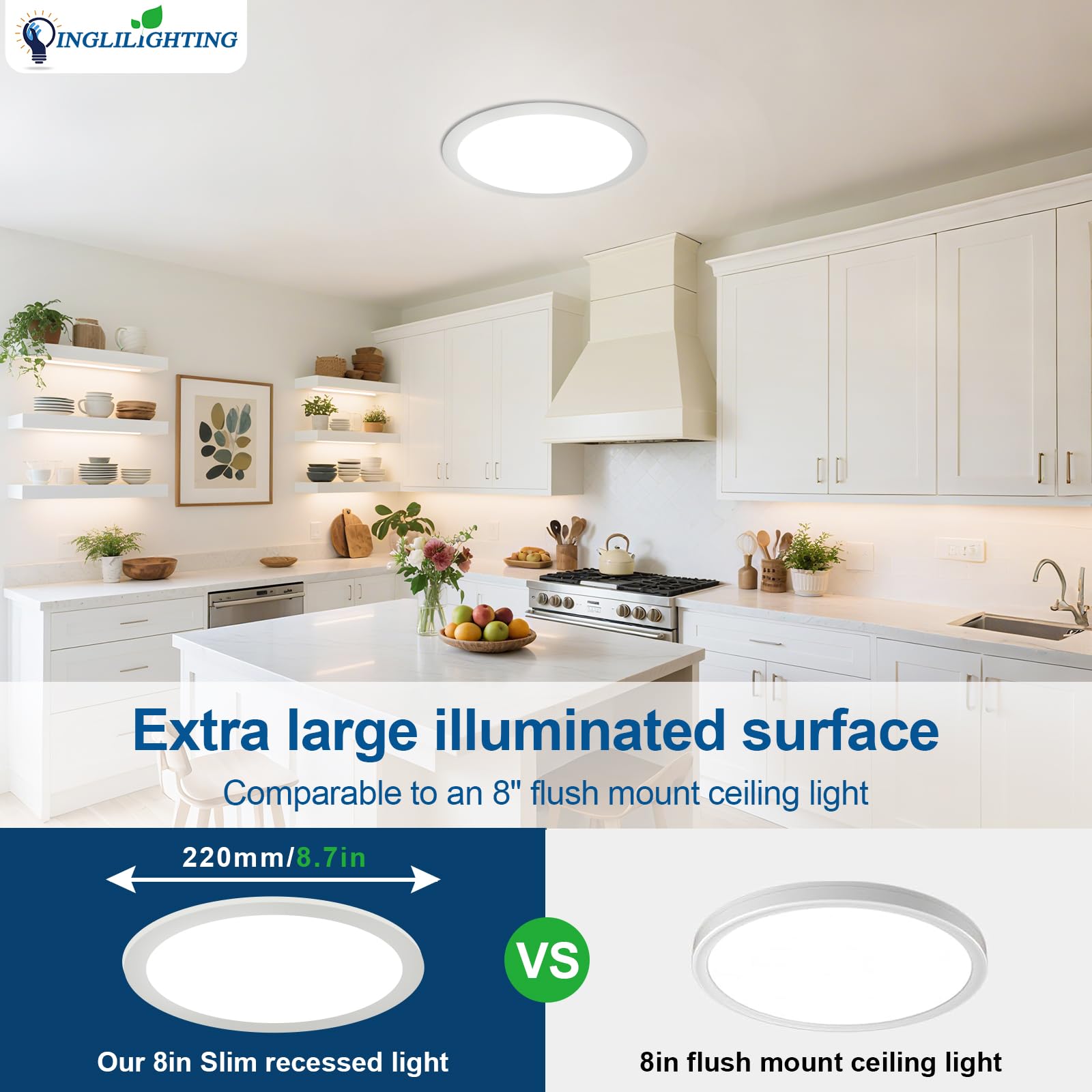 Dllt Led Recessed Ceiling Light: 24 Pack 8 Inch Slim Recessed Lighting For Kitchen - 5Cct Dimmable Canless Wafer Downlight For Living Room - 1800Lm Brightness 18W Led Can Lights For Bedroom Etl Fcc