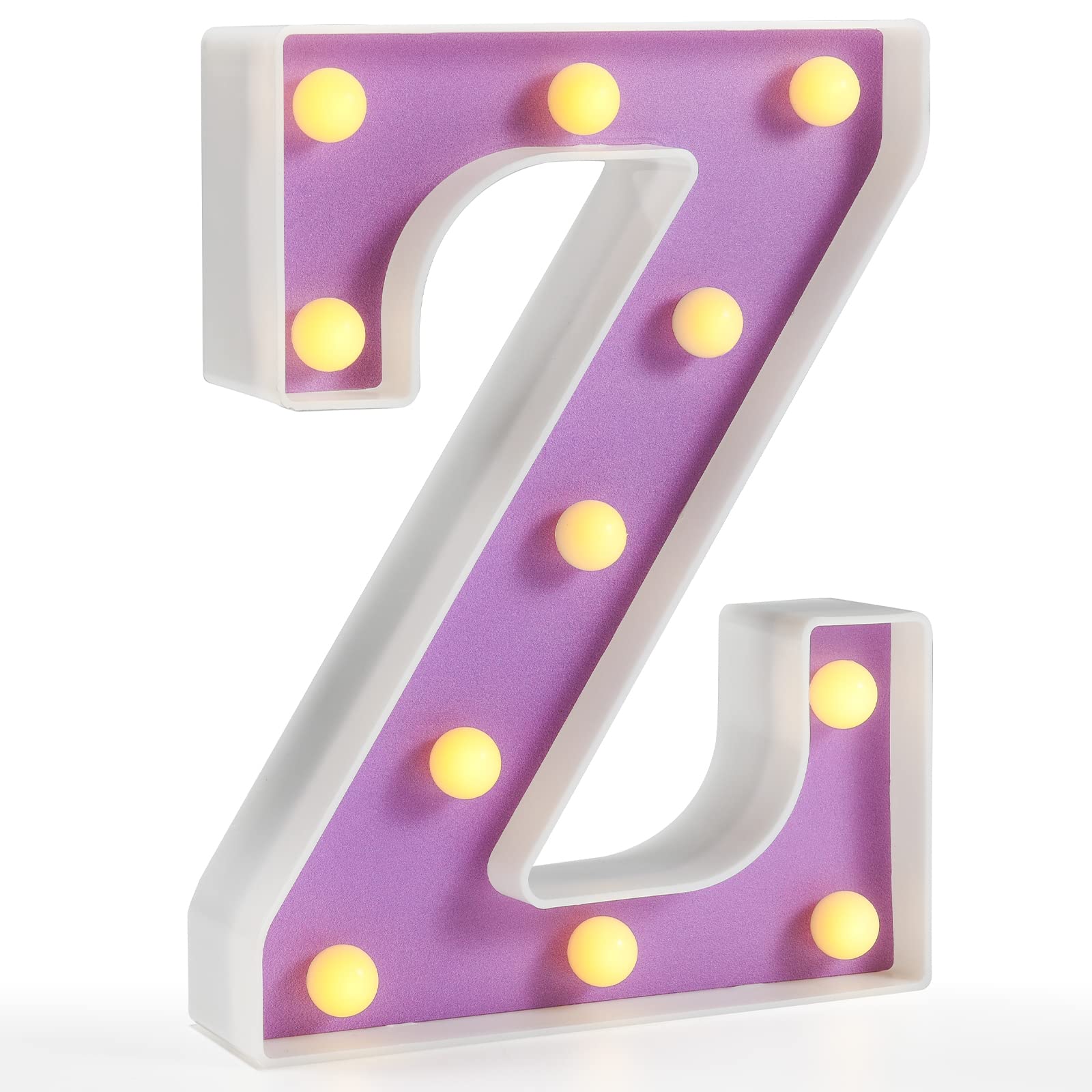 Pooqla LED Letter Z Light, Purple Colorful Alphabet Sign, DIY Marquee Night Light, Warm White LED for Party & Home Decor