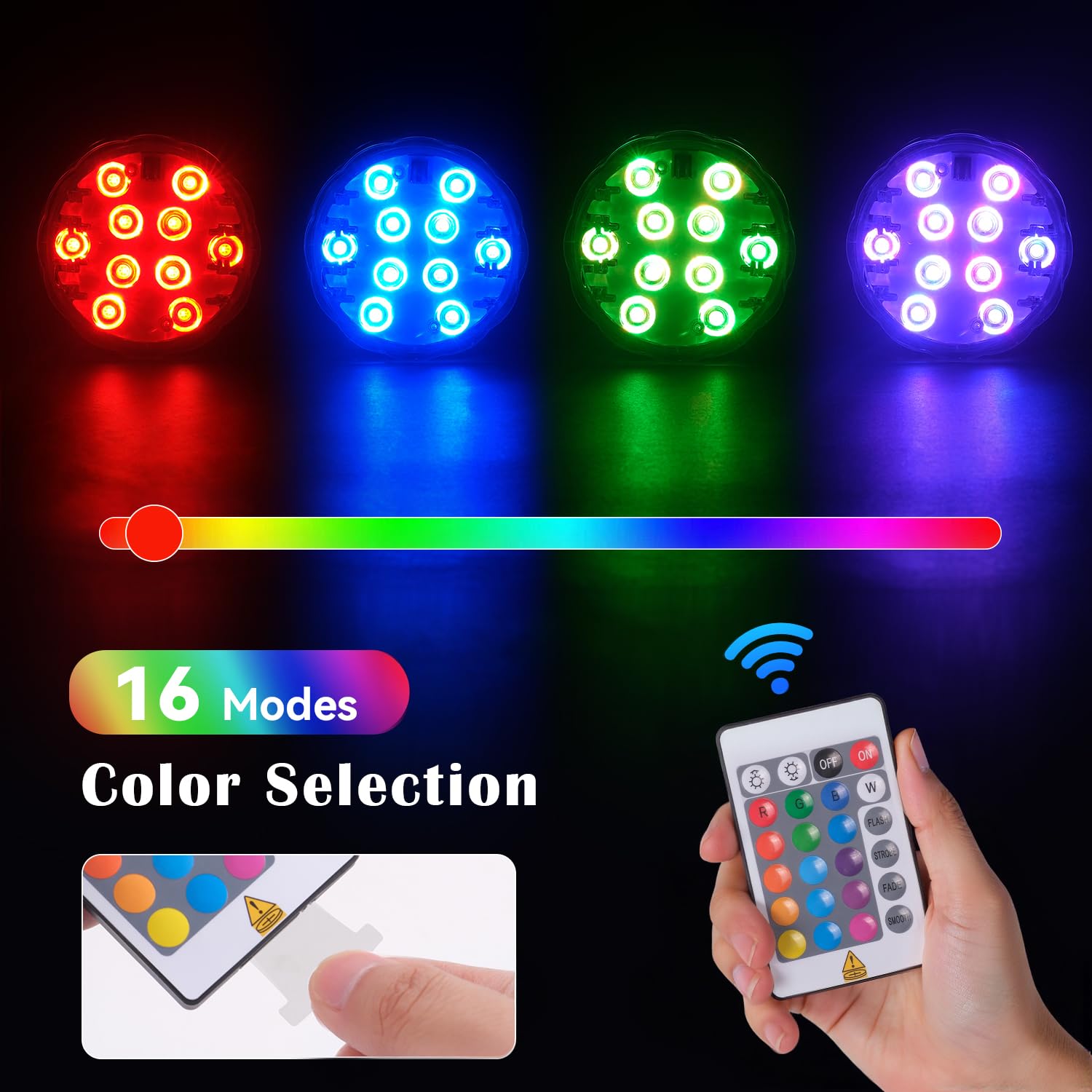 QCLTY Shower Light Waterproof, Wireless Battery Operated LED Bathroom Lights, Waterproof RGB Shower Lamp with Remote, Bathtub Li