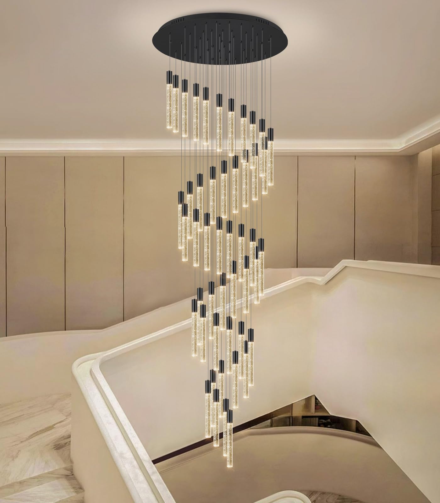 20 Foot 48-Lights Chandeliers For Living Room Entryway High Ceiling Light Chandelier Led Crystal Pendants Light Sloped Ceiling C