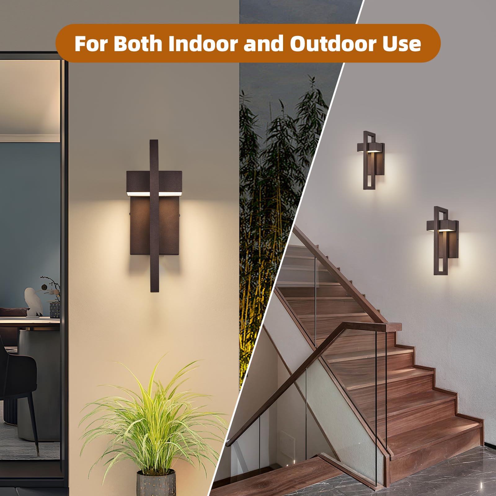 tewei LED Outdoor Wall Sconce, 13.7'' Metal Exterior Light, Warm White 3000K, Brown, No Sensor, 1 Pack