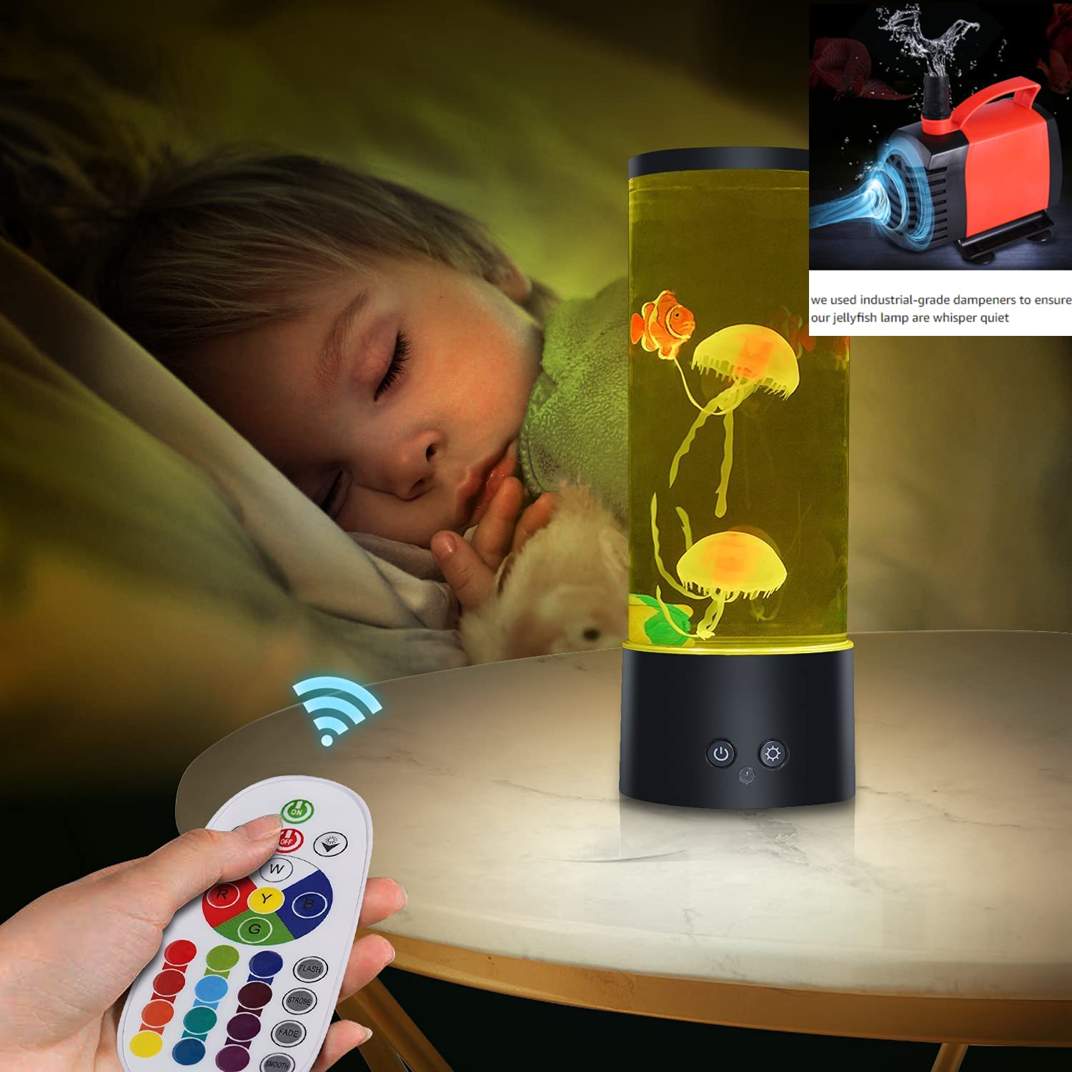 LEHAHA Jellyfish Lamp 16 Color Changing Mood Light with Remote Control, USB/Battery, for Home Office Decor, Model 6602