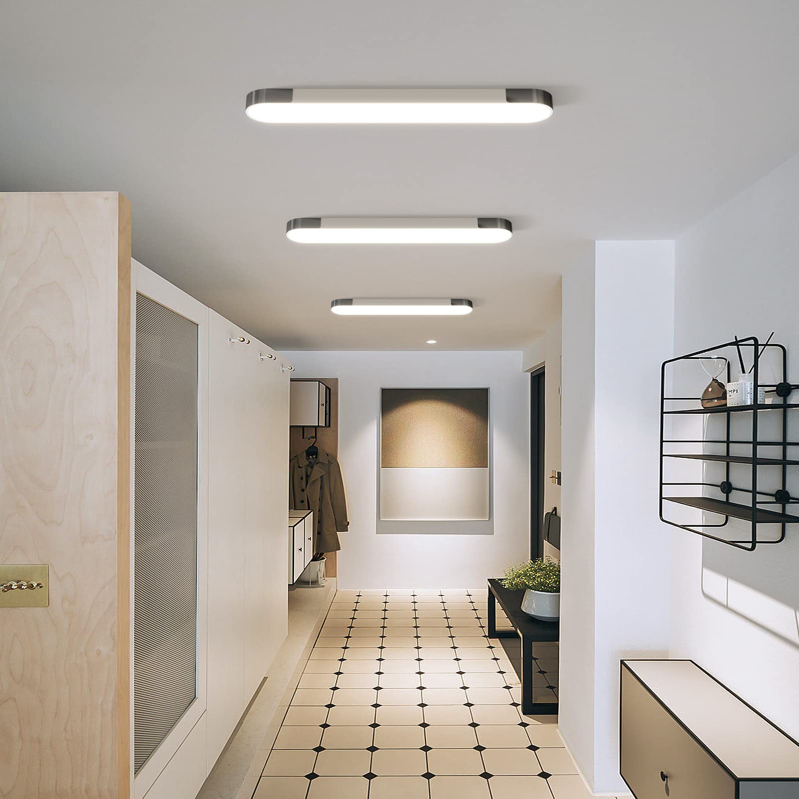 Qcyuui Dimmable Led Ceiling Light Modern Acrylic Linear Led Ceiling Lamp 39.4In Semi Flush Mount Wraparound Shape Lighting Fixture With Remote Control For Kitchen Dining Room (48W/3000-6500K)