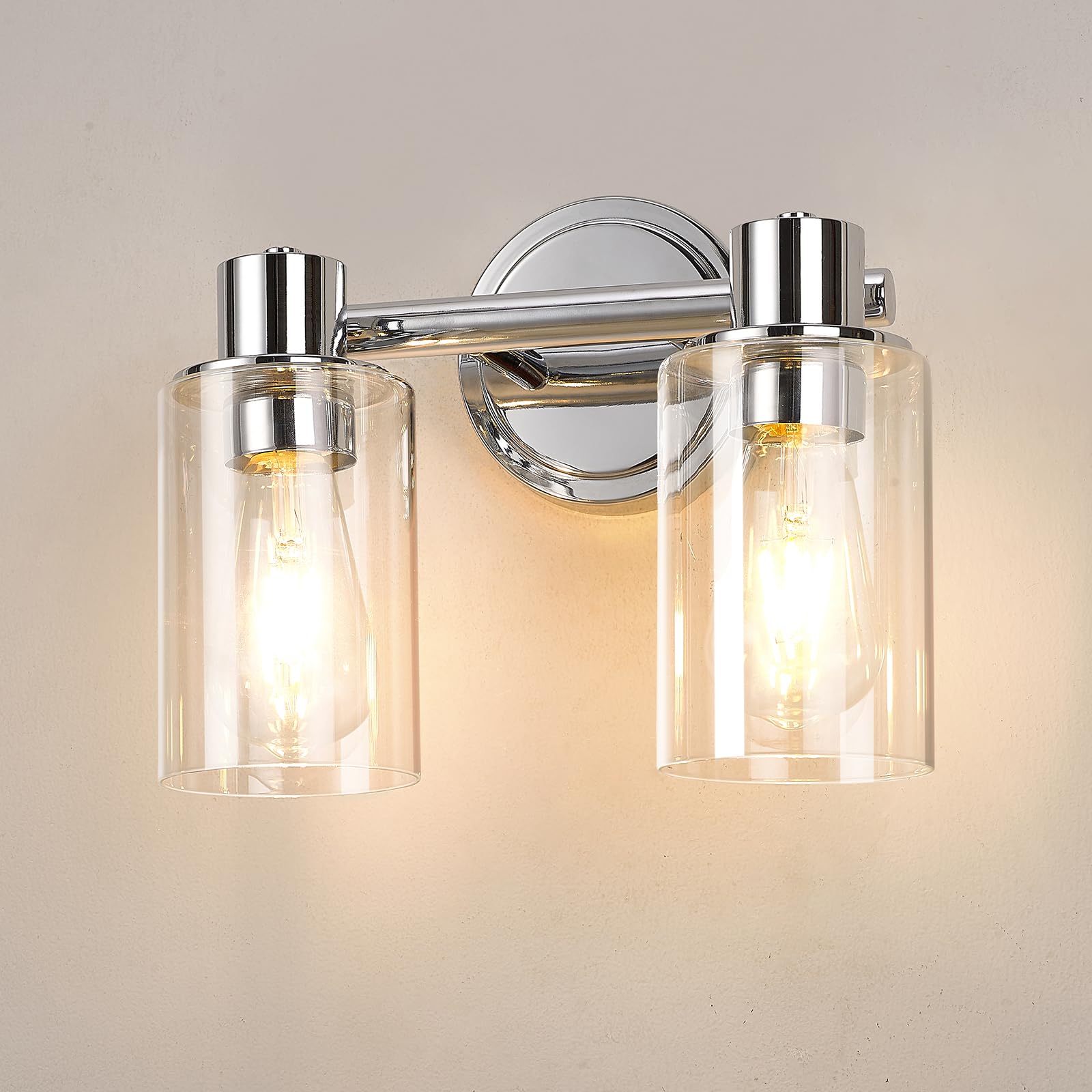 Alaislyc Chrome 2-Light Bathroom Wall Sconce With Clear Glass For Vanity & Mirror