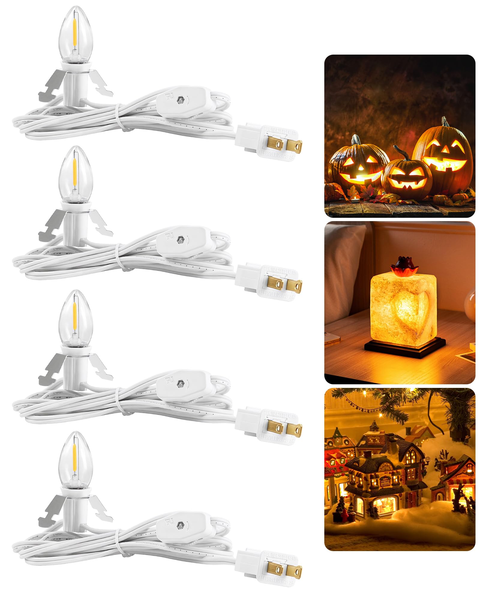GOEBLESON Christmas Village Lights, Warm White LED String Lights, 6FT, 4 C7 Bulbs, Plastic, Holiday Decoration