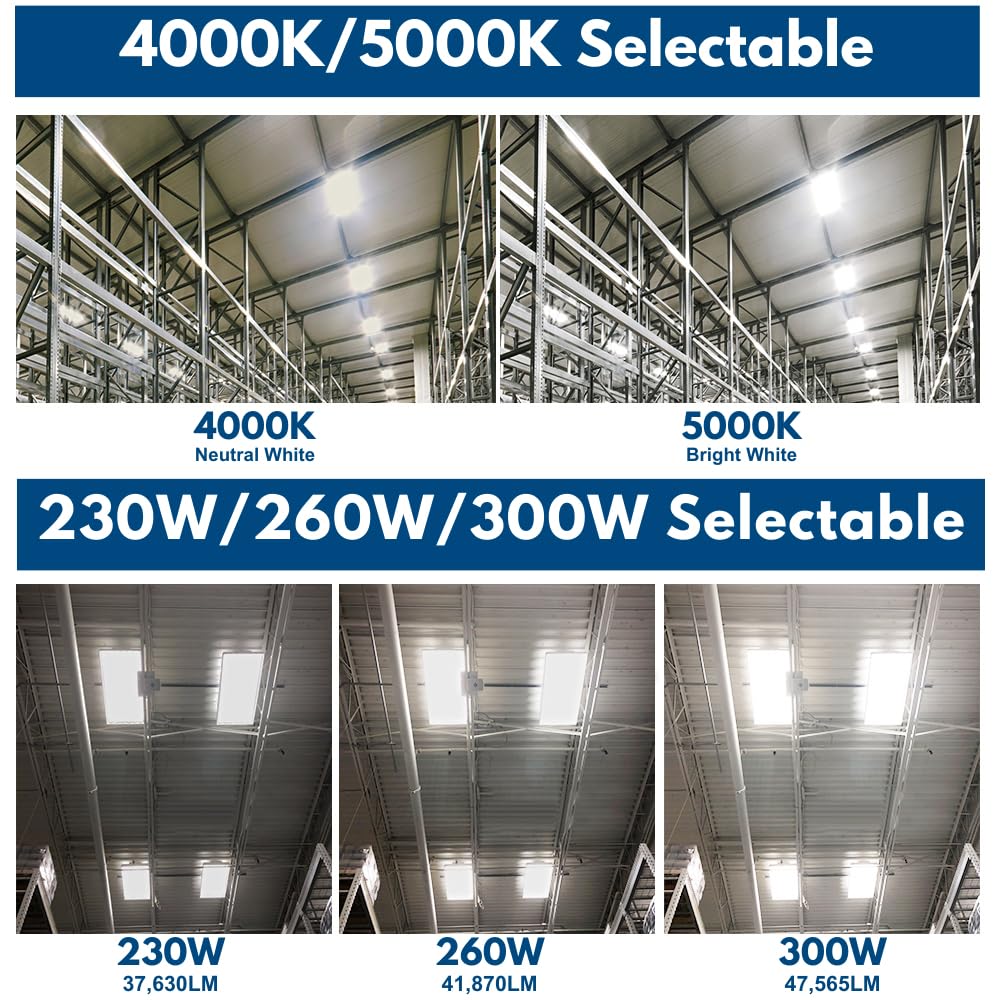 Konlite Pack Of 2 Alta Led High Bay Light - 4Ft - 300W/260W/230W - 47,500 Lumens - 5000K/4000K Selectable - 120-277V - 1000W Met