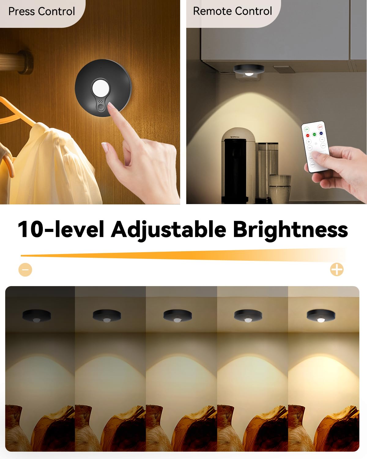 Aokpsrt Rechargeable RGB Puck Lights with Remote Control, 1500mAh Battery Operated Push Lights, Dimmable & Timer Under Cabinet L