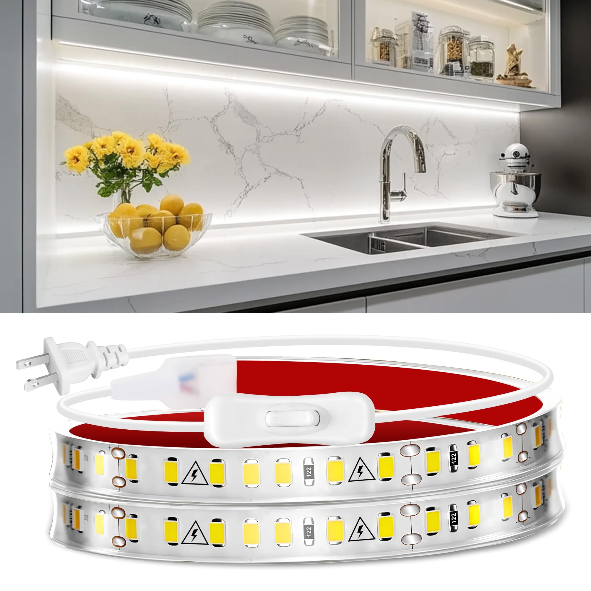 maylit Under Cabinet Strip Light Bar, 24in, Cool White, 6000K, 110V-120V, LED, PCB Material, Ideal for Kitchen, Desk, Closet