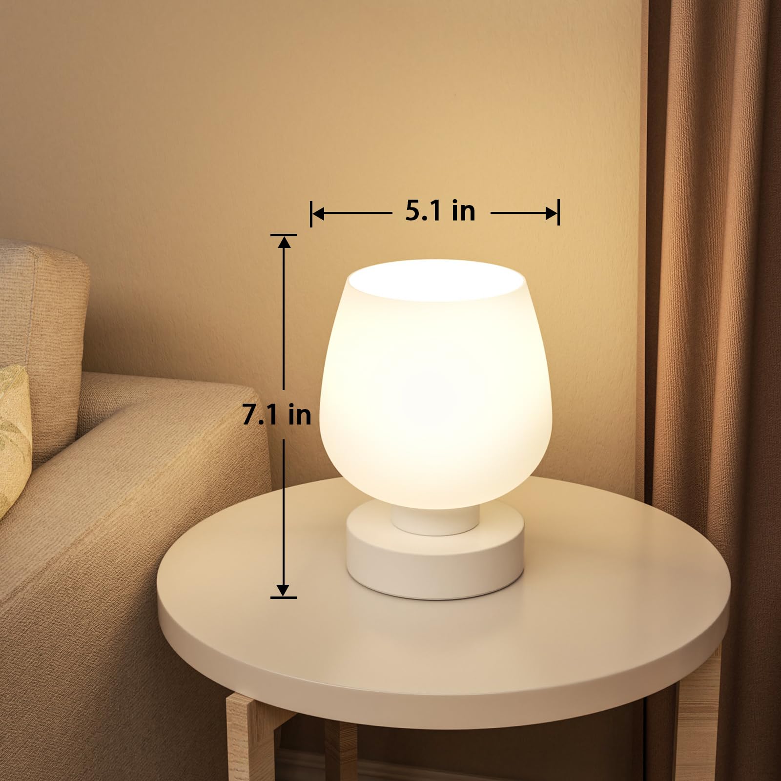 Touch Bedside Table Lamp Set Of 2 - Small Bedside Lamp For Bedroom Living Room Night Stands, Desk Lamp With White Glass Shade Fo